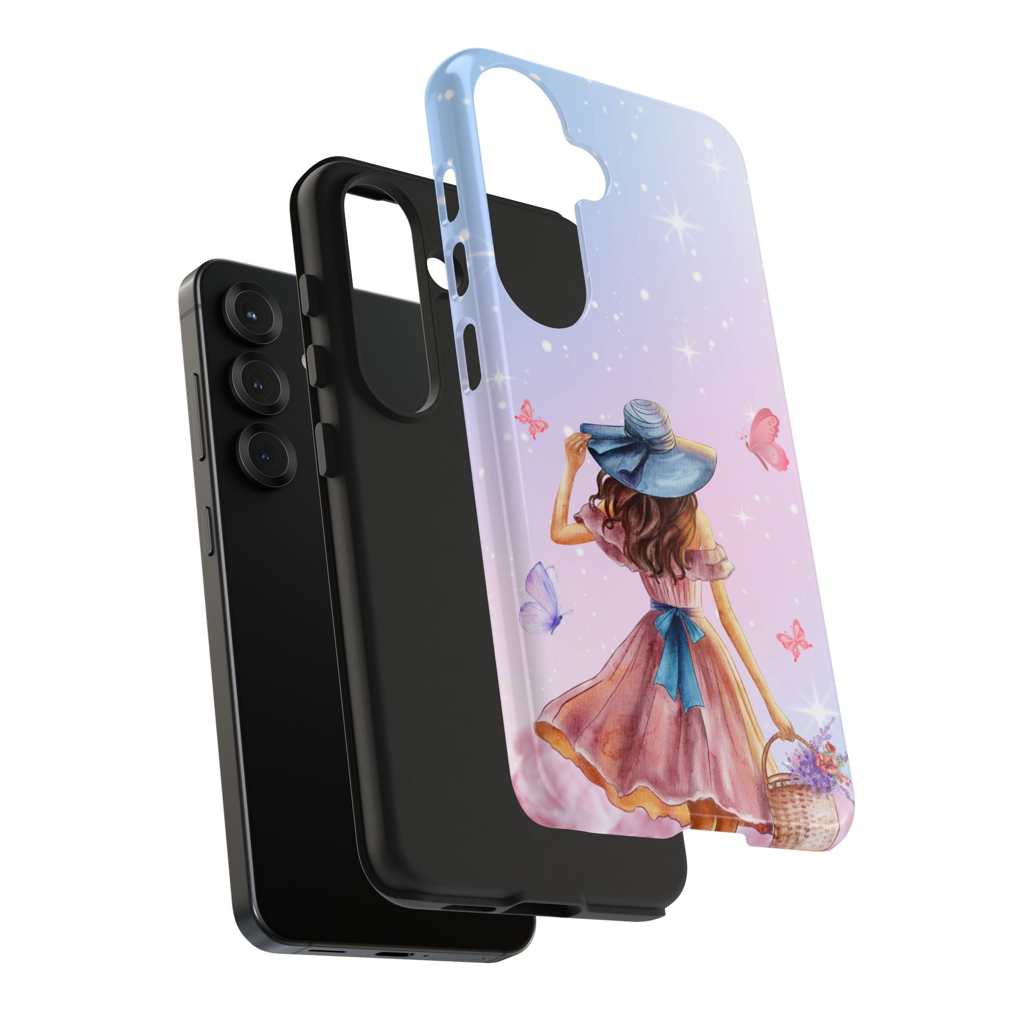 Pastel Girl with Hat Phone Case — Floral Basket Butterfly Tough Phone Case