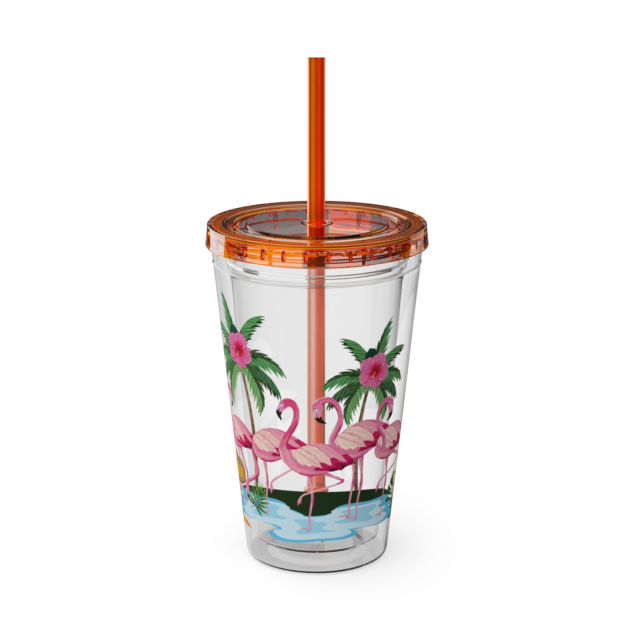 Flamingo Palm Tumbler — 16oz Sunsplash Straw Cup