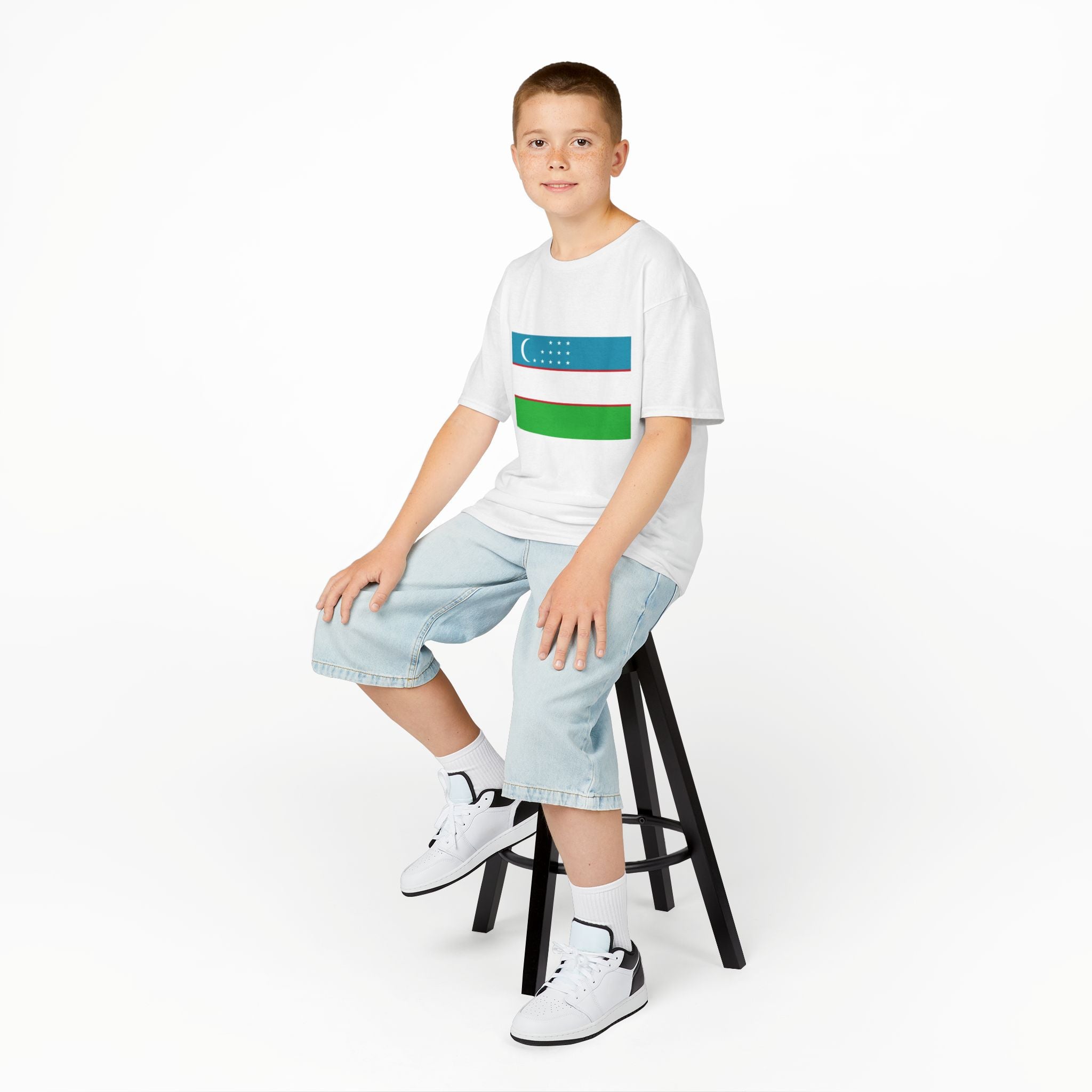 Uzbekistan Kids Tee — Uzbekistan Flag & Trophy Football Cup Shirt