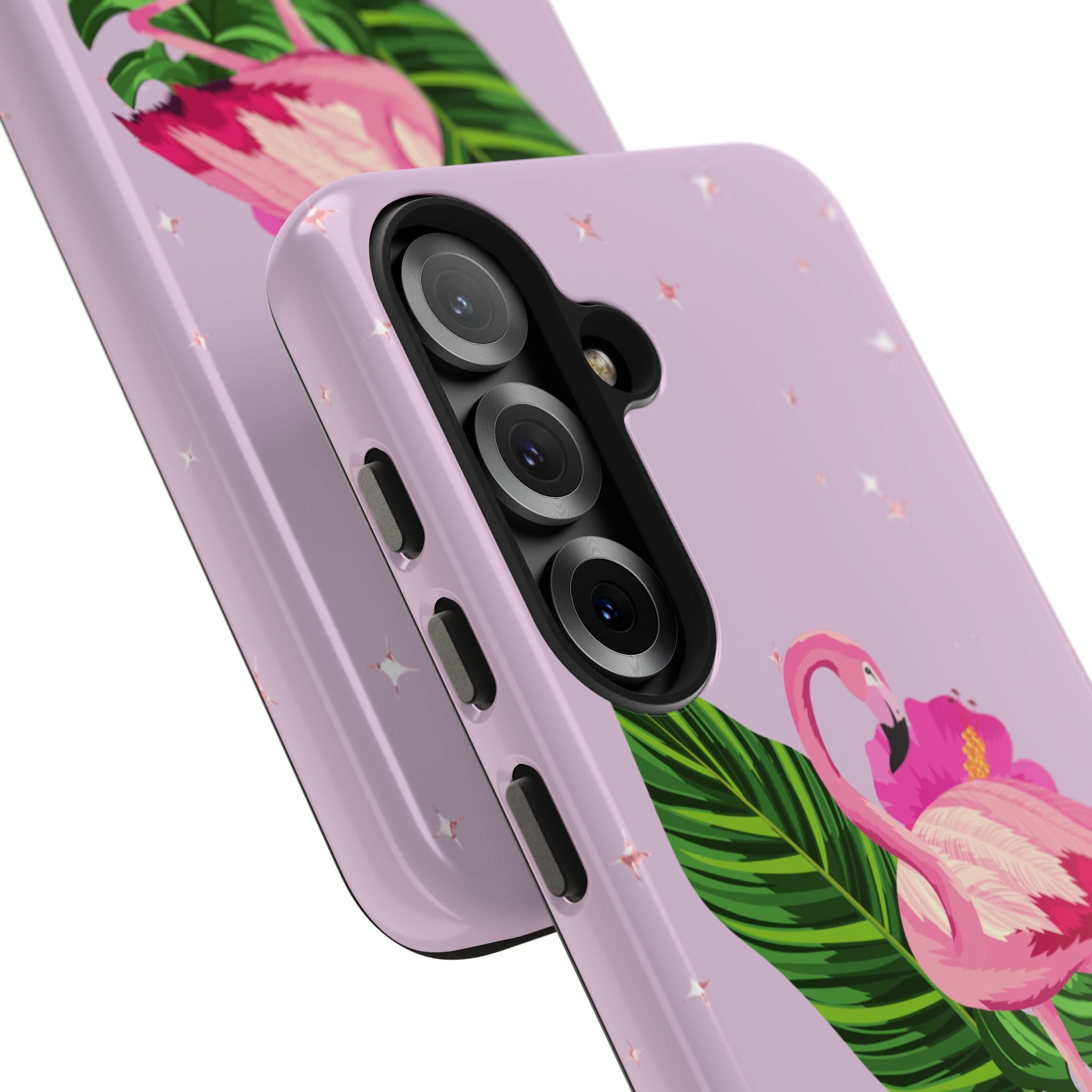Flamingo Tropical Tough Phone Case — Pink Hibiscus & Palm Leaves