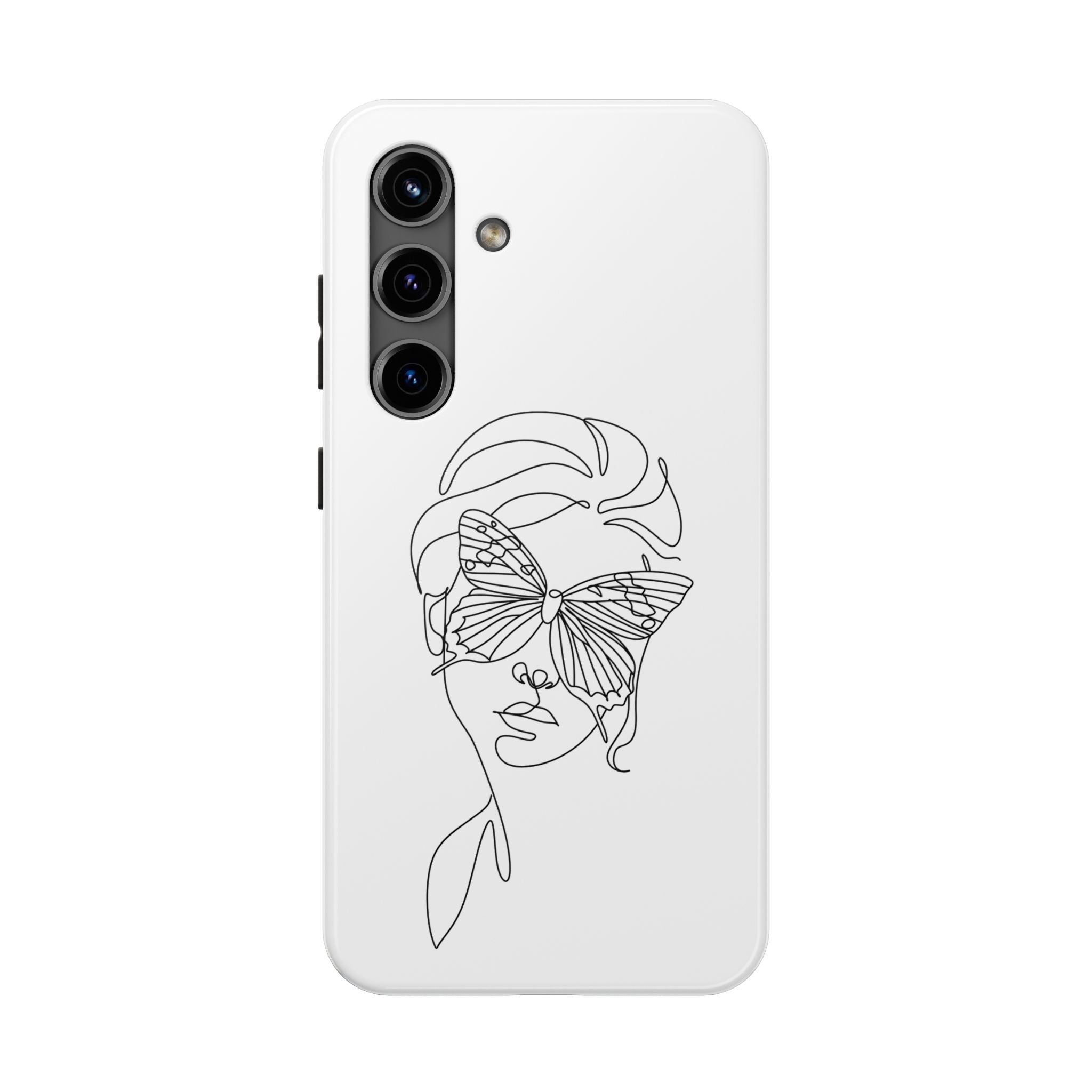 Butterfly Line Art Tough Phone Case — Minimalist Woman Face Design