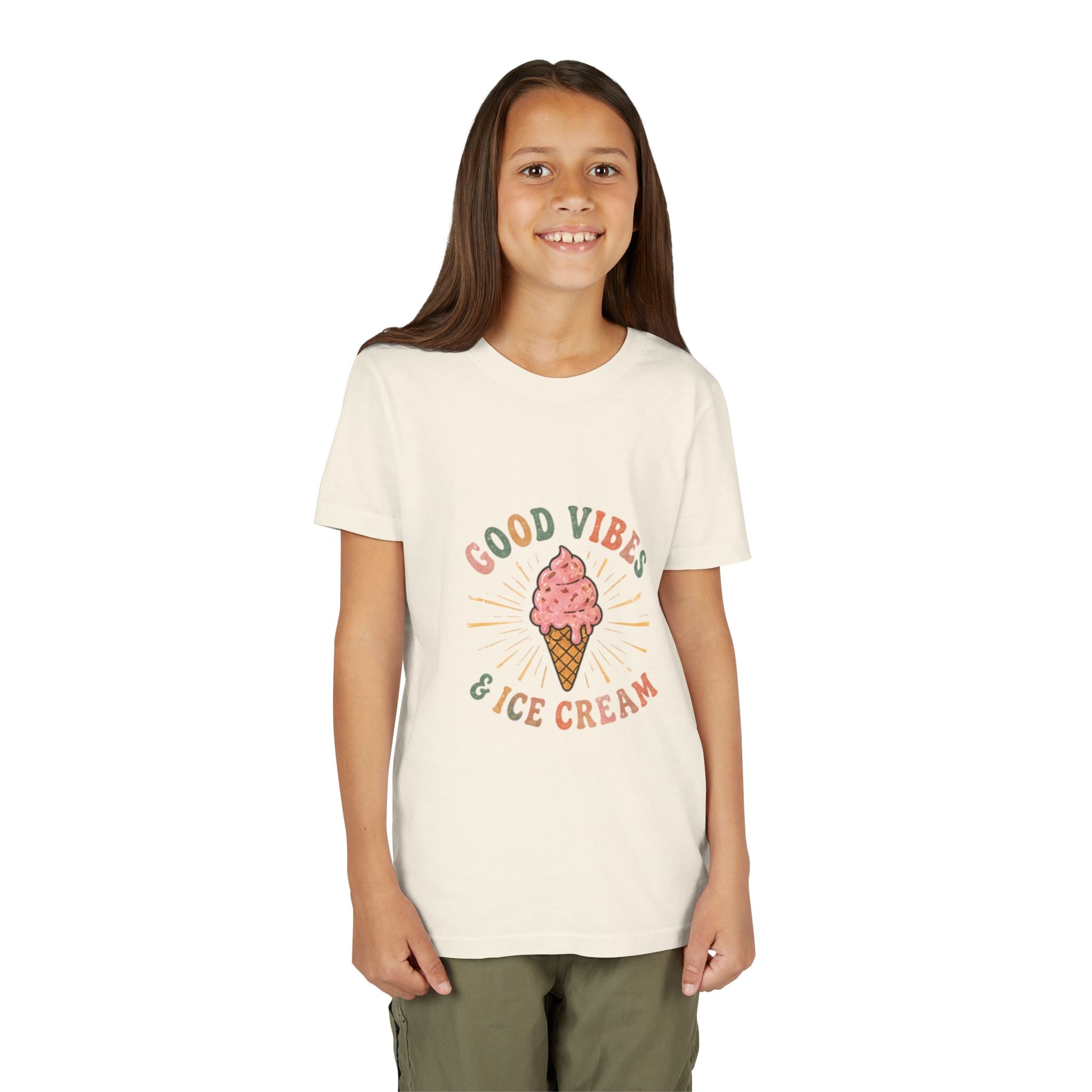 Youth Tee — "Good Vibes & Ice Cream" Cute Ice Cream Graphic Shirt