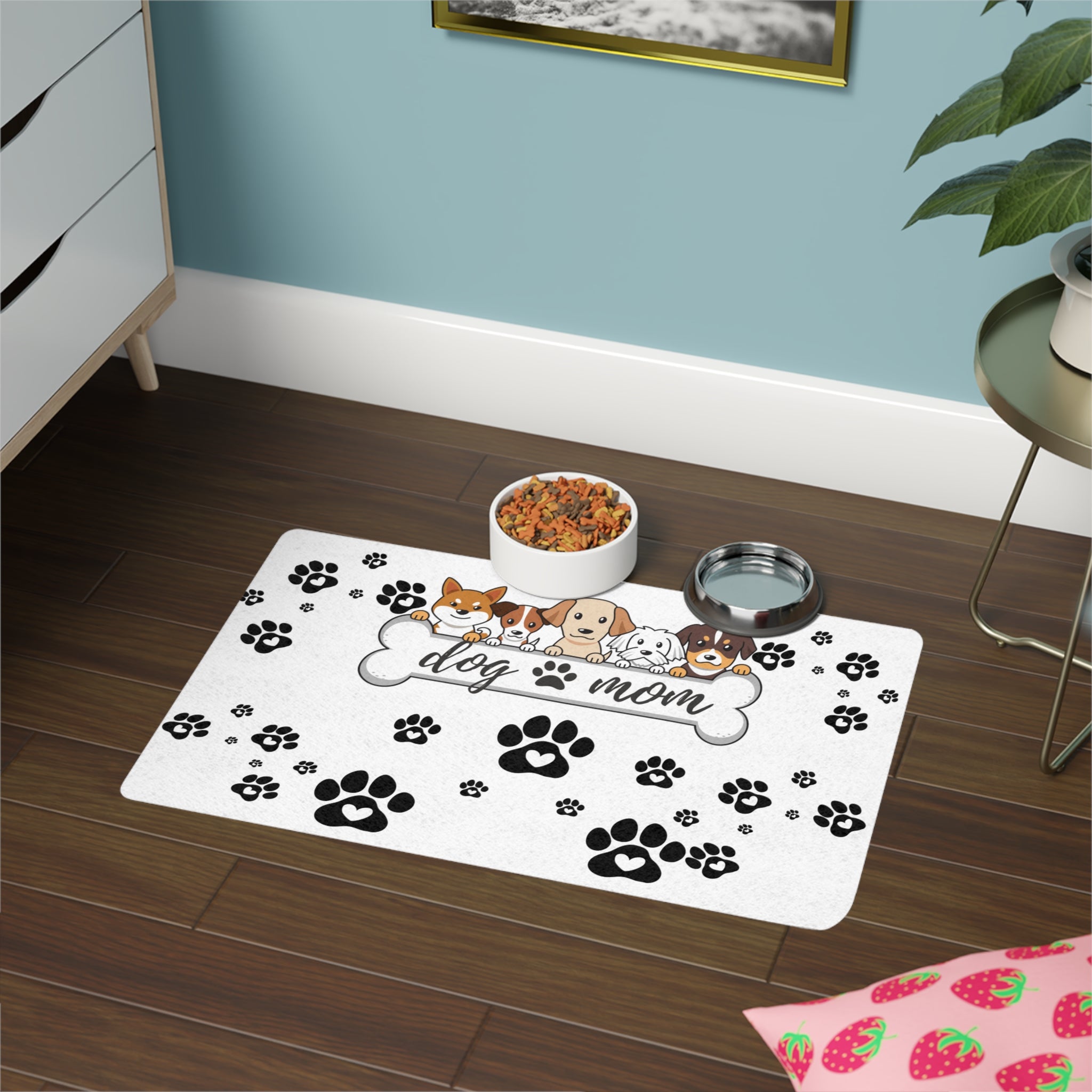 Dog Mom Pet Food Mat (12x18) — Non-Slip Paw Print Feeding Mat