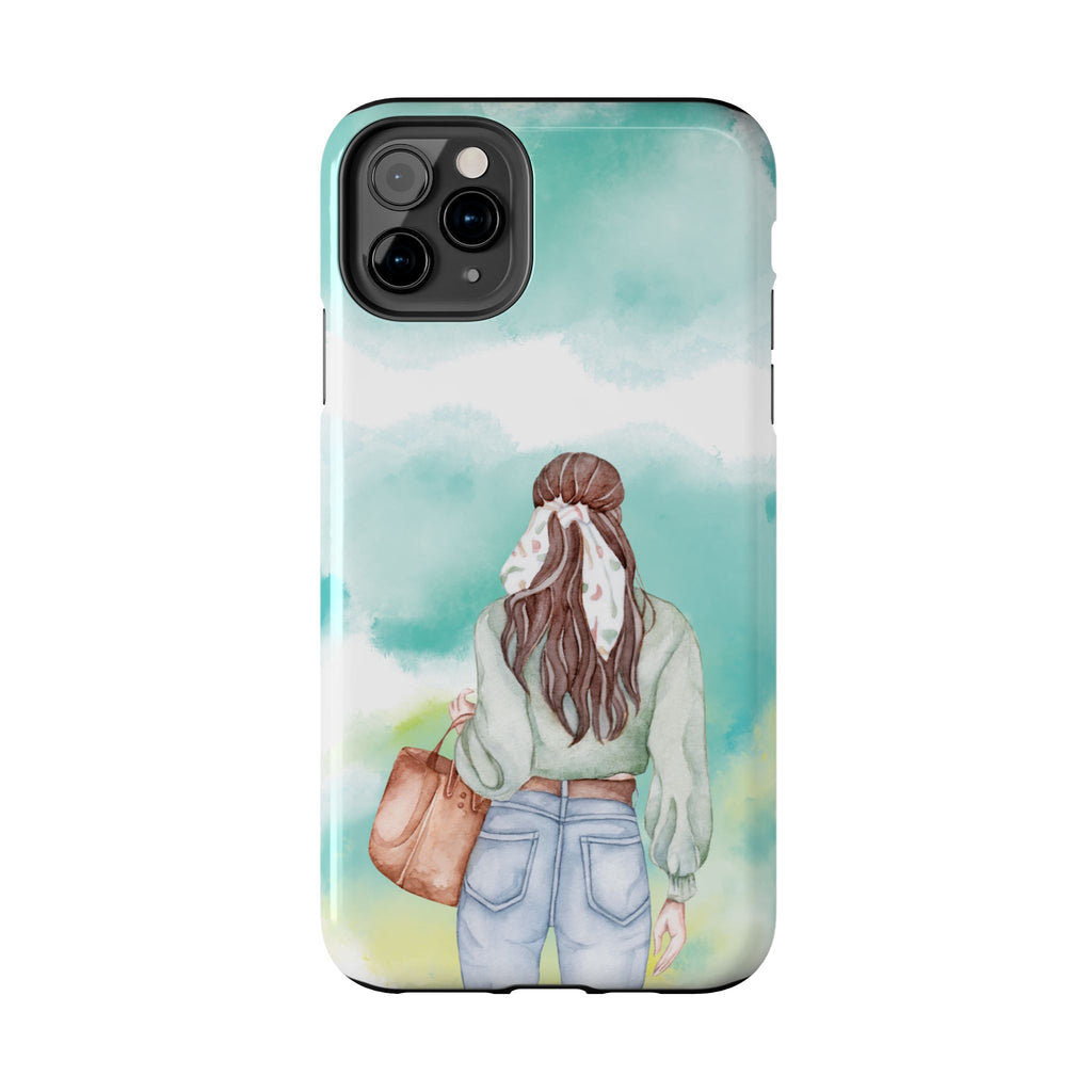 Watercolor Girl Tough Phone Case — Trendy Pastel Back-to-School Protective Cover