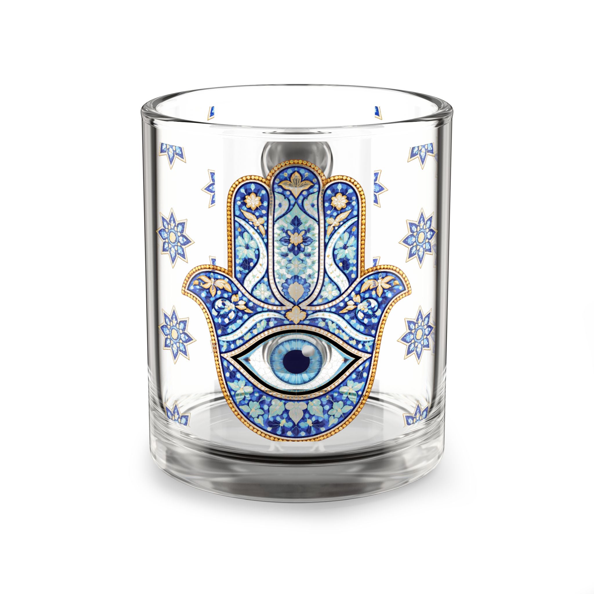 Hamsa Evil Eye Glass Mug — 10oz Blue Mosaic Protection Tea/Coffee Cup