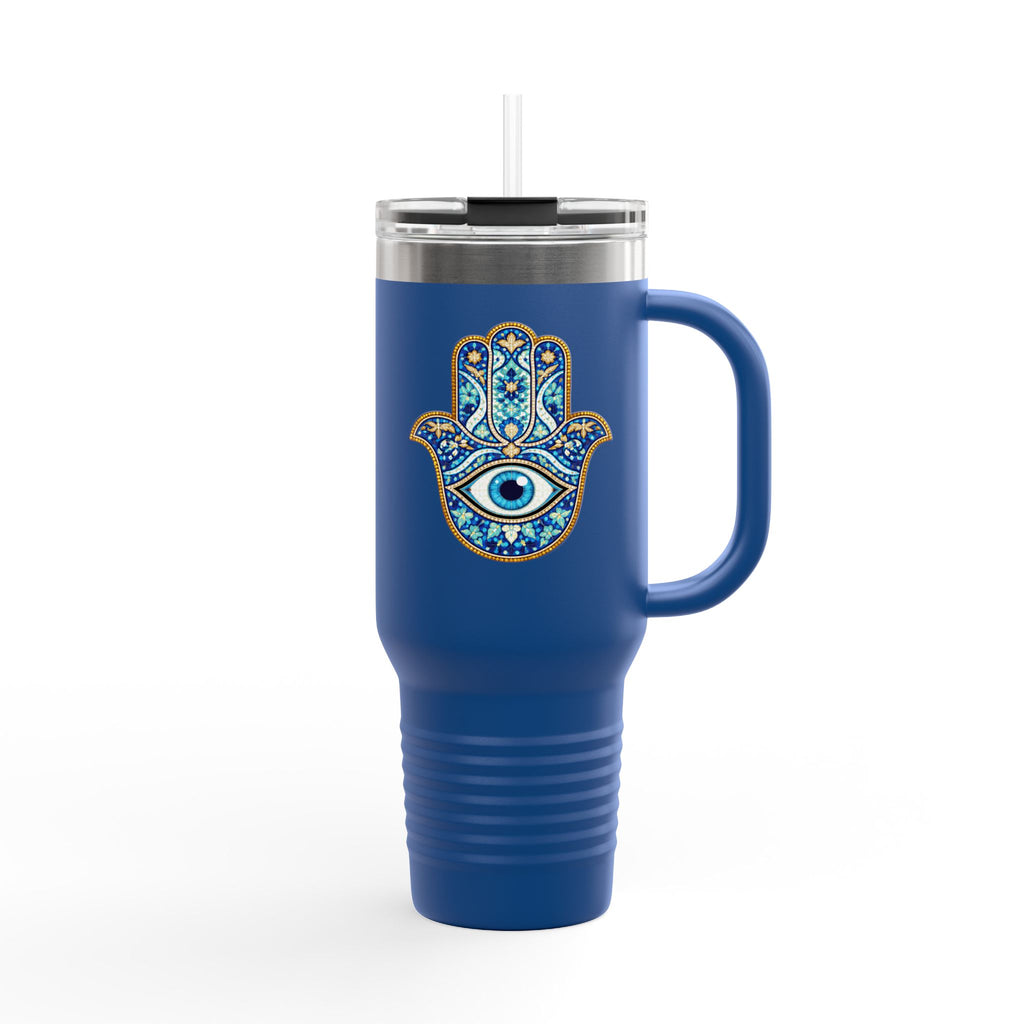 Hamsa Hand 40oz Insulated Travel Mug — Blue Evil Eye Tumbler