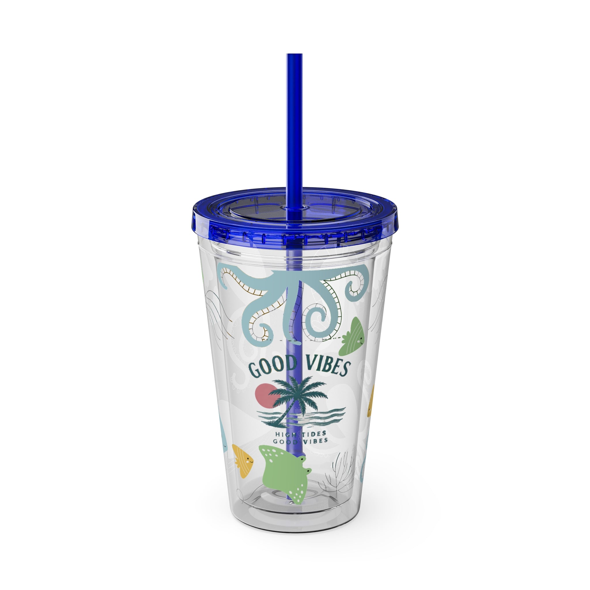 Good Vibes Ocean Tumbler with Straw — 16oz Sea Life Travel Cup