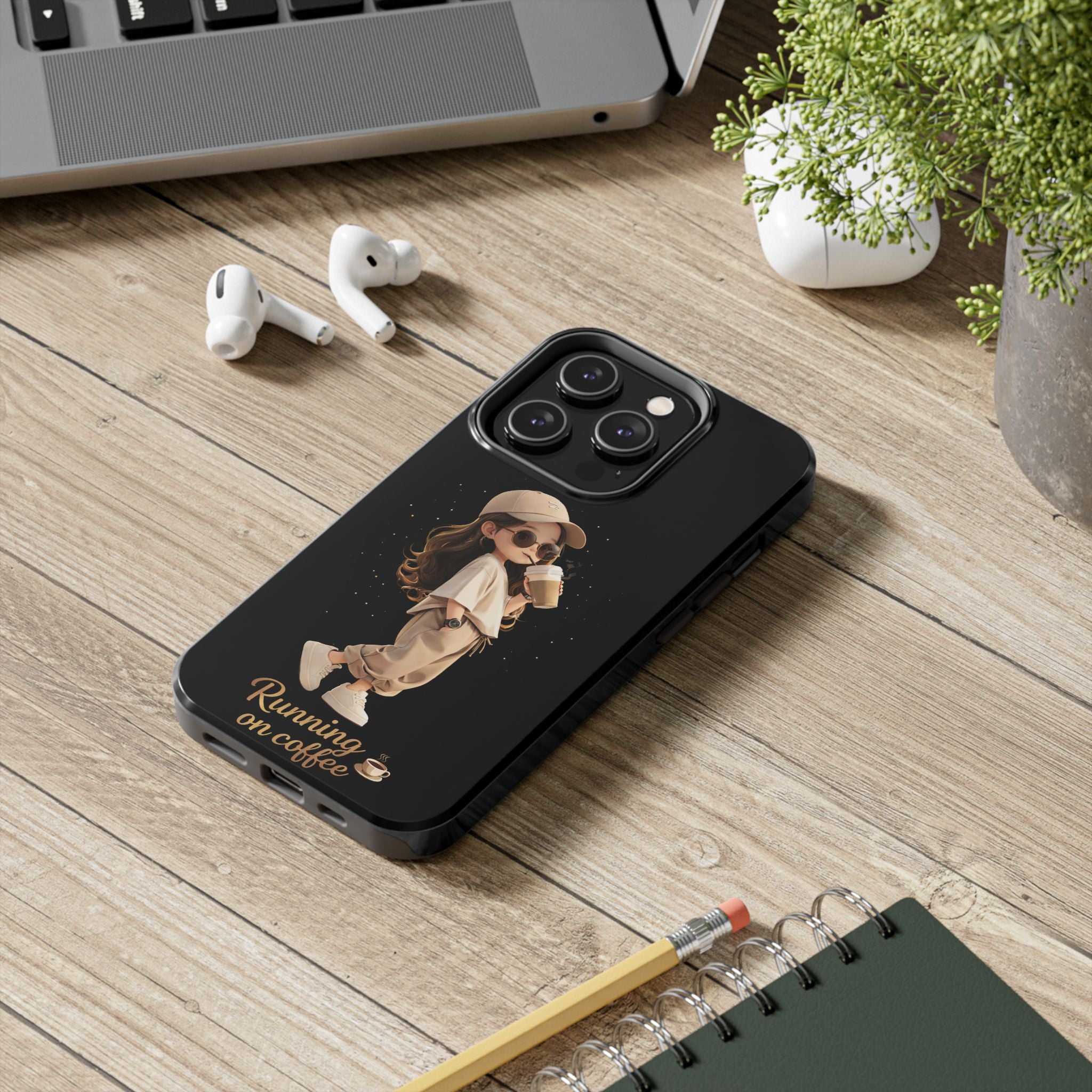 Phone Case — 'Running on Coffee' Cute Coffee Girl Protective Case