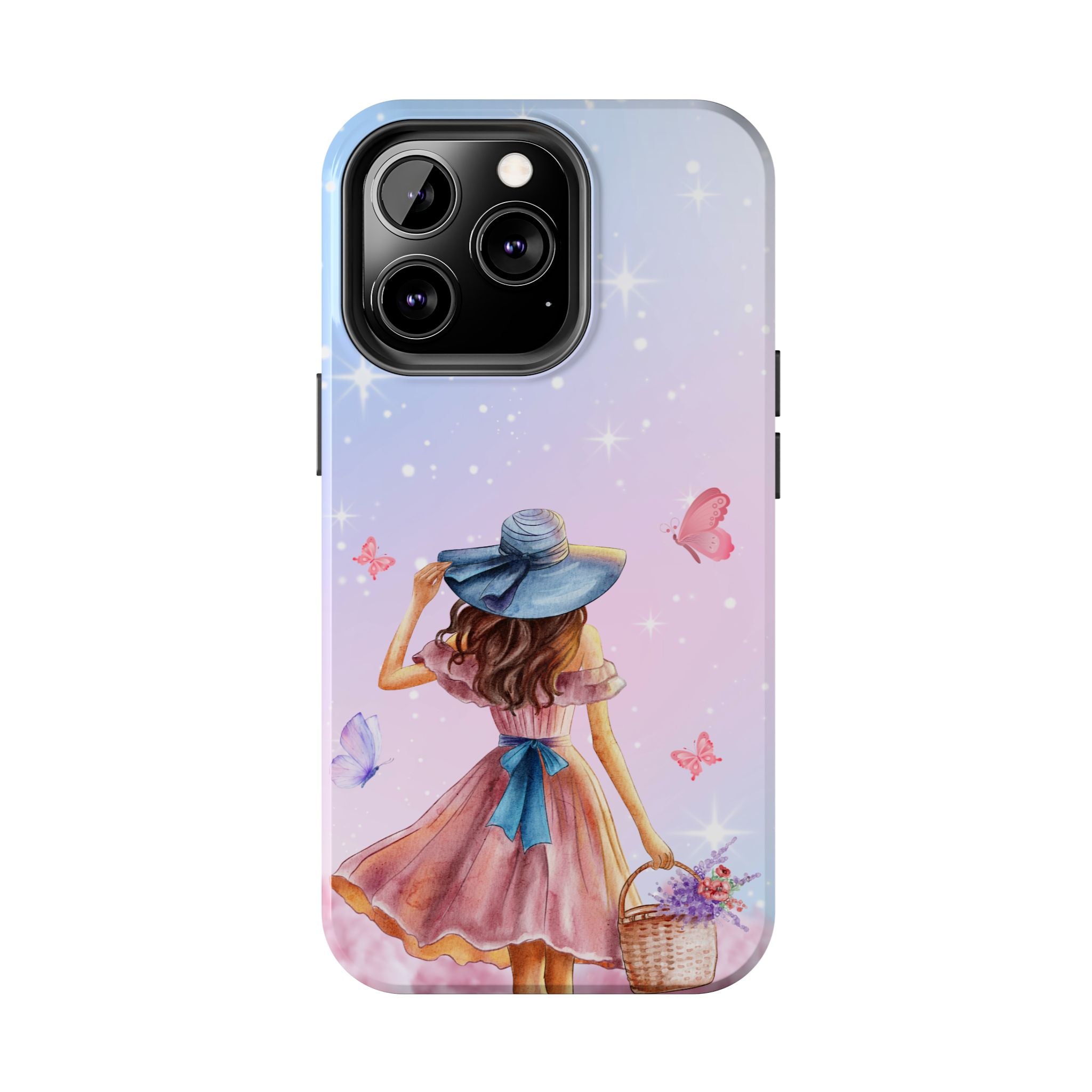 Pastel Girl with Hat Phone Case — Floral Basket Butterfly Tough Phone Case