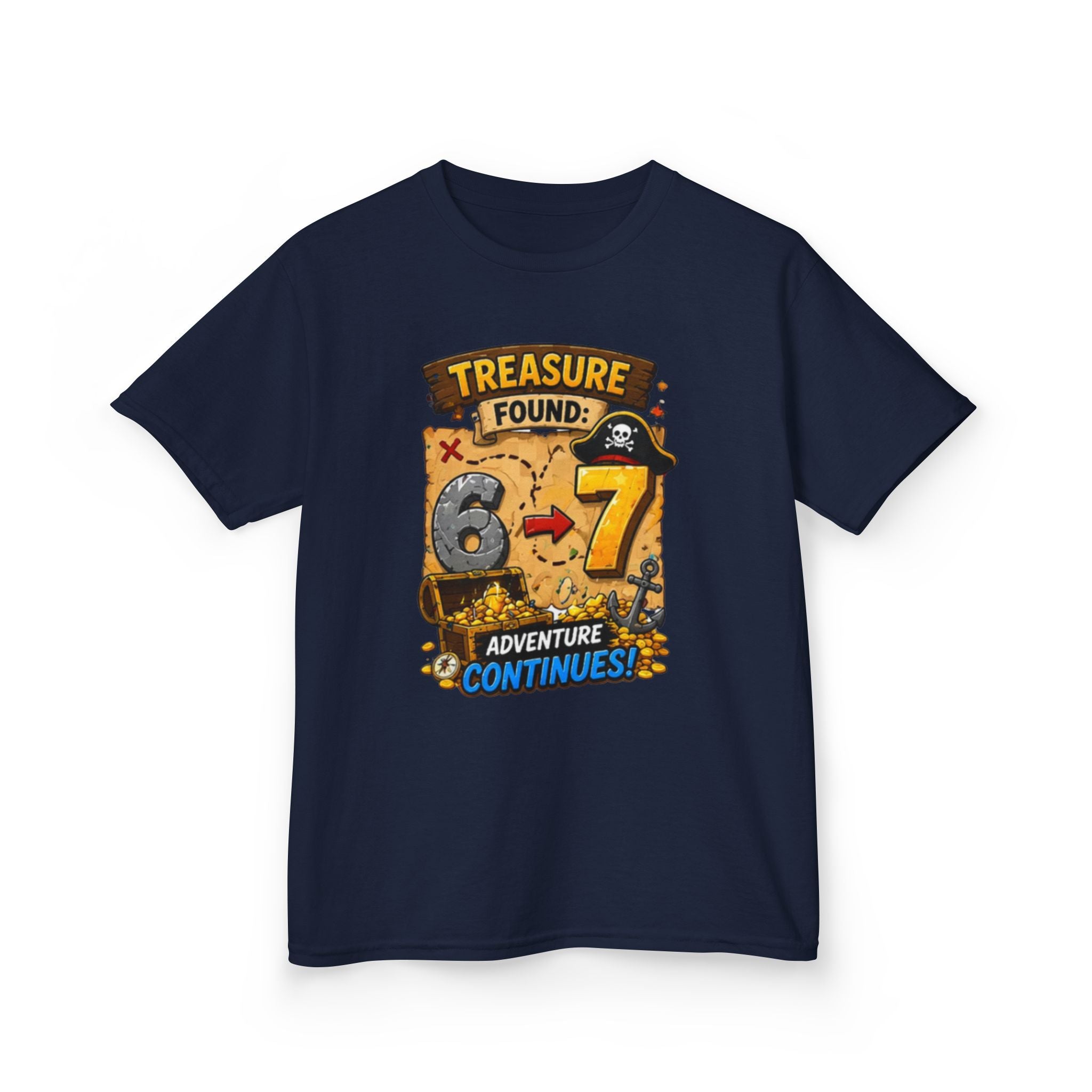 Kids T-Shirt - "Treasure Found: 6-7 Adventure Continues" Pirate Birthday Tee