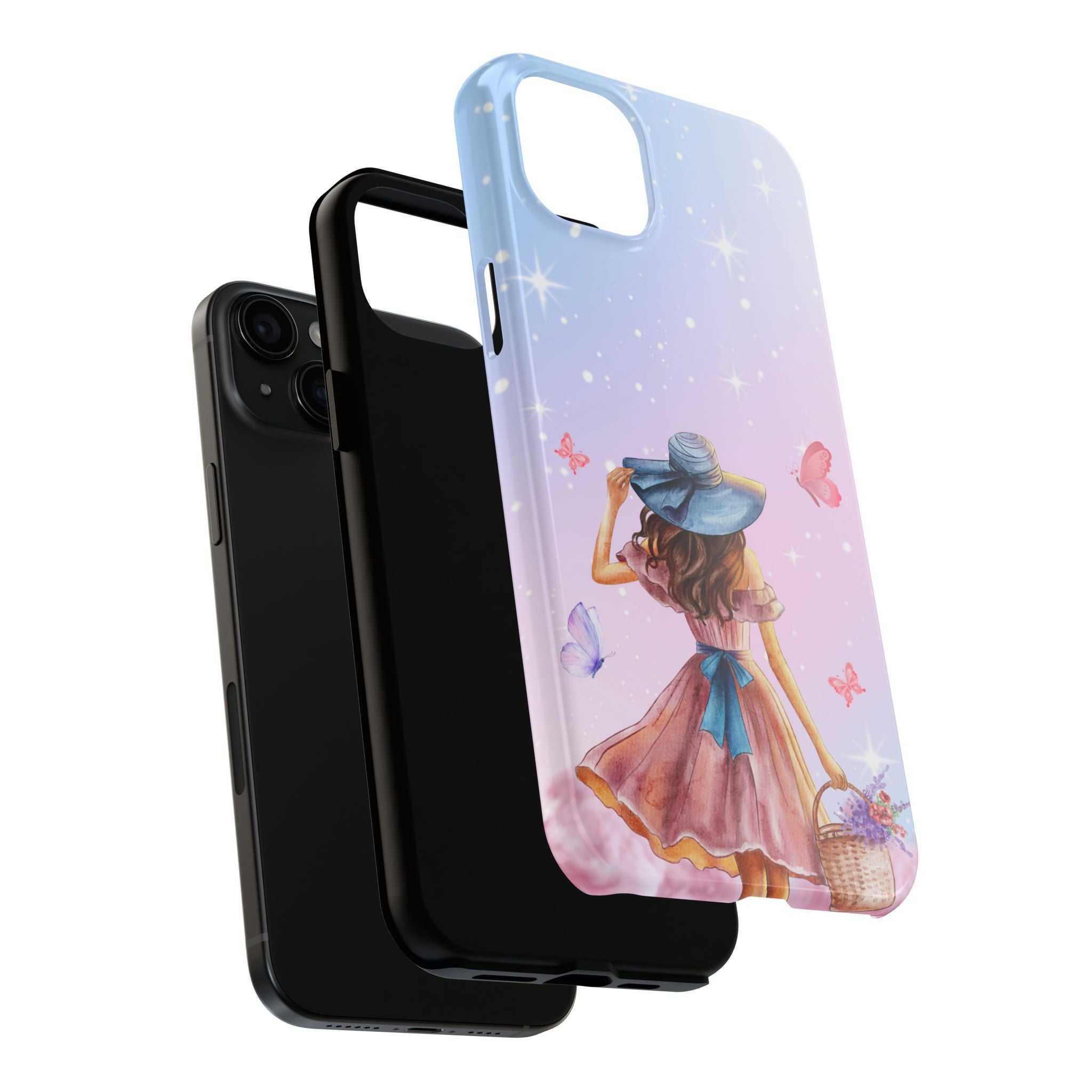 Pastel Girl with Hat Phone Case — Floral Basket Butterfly Tough Phone Case