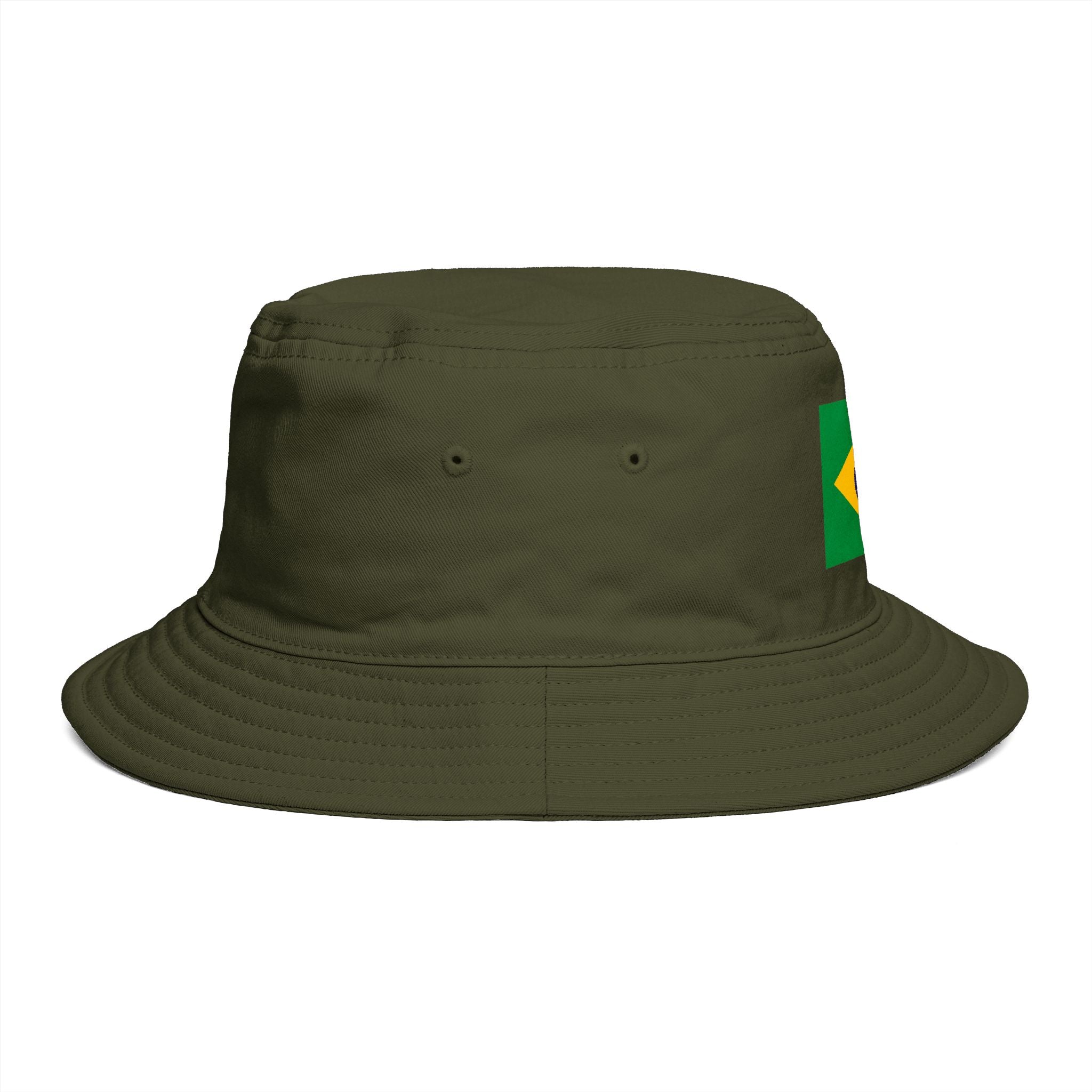 Brazil Flag Bucket Hat — Brown Cotton Sun Hat with Brazilian Flag Patch