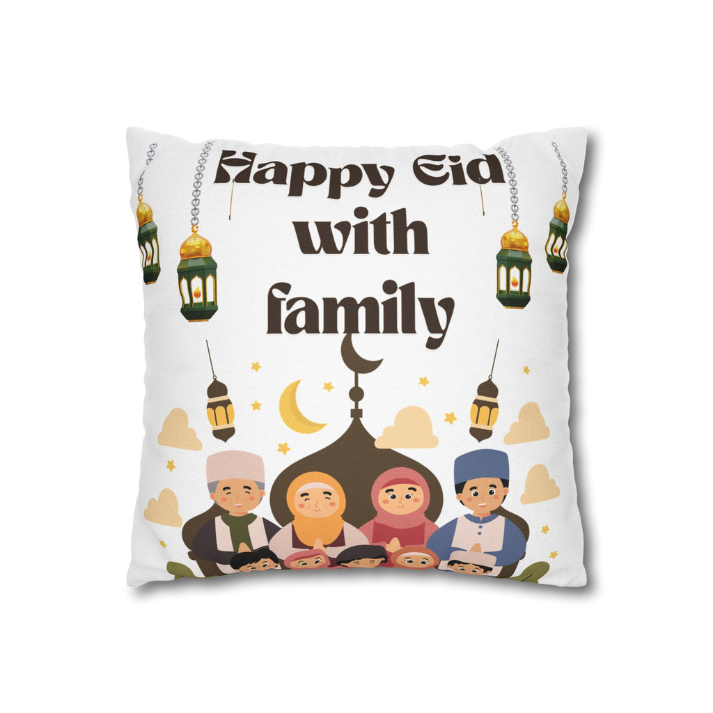 Eid Family Decorative Pillow — "Happy Eid with Family" Spun Polyester Cushion