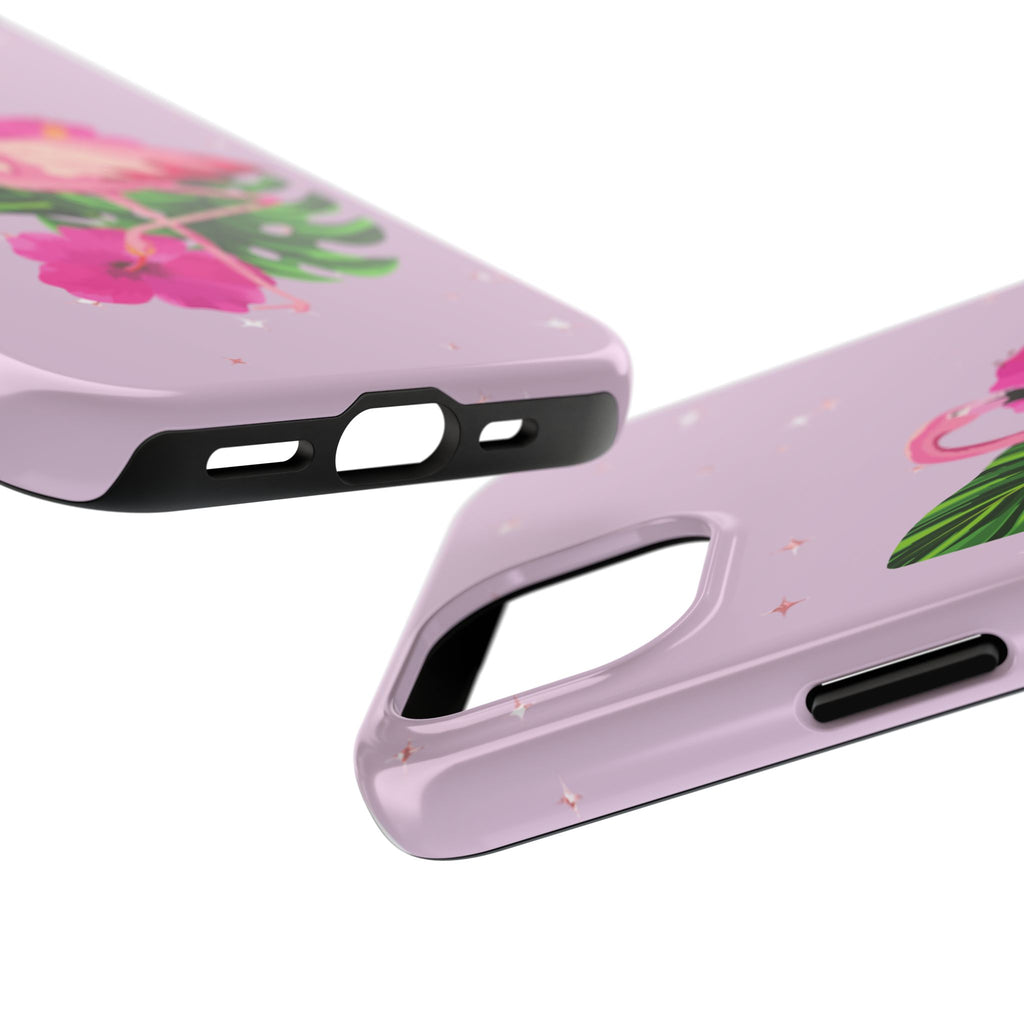 Flamingo Tropical Tough Phone Case — Pink Hibiscus & Palm Leaves