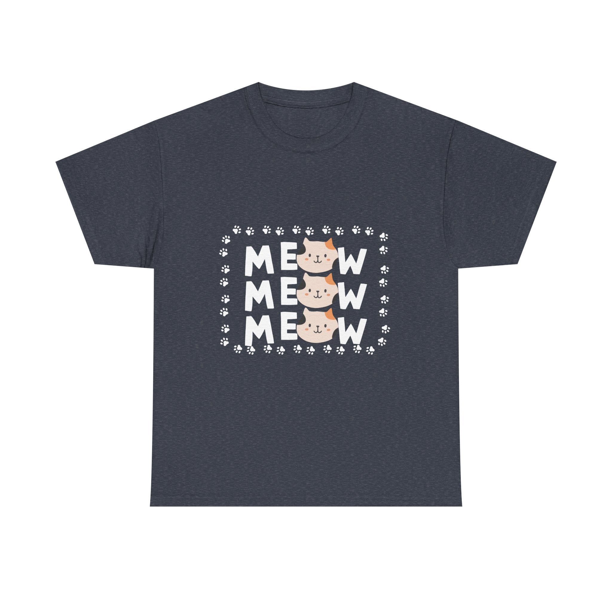Meow Cat Graphic Tee — Cute Paw Print Kitty T-Shirt