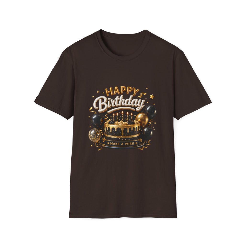 Birthday Cake & Balloons T-Shirt — "Happy Birthday" Celebration Tee