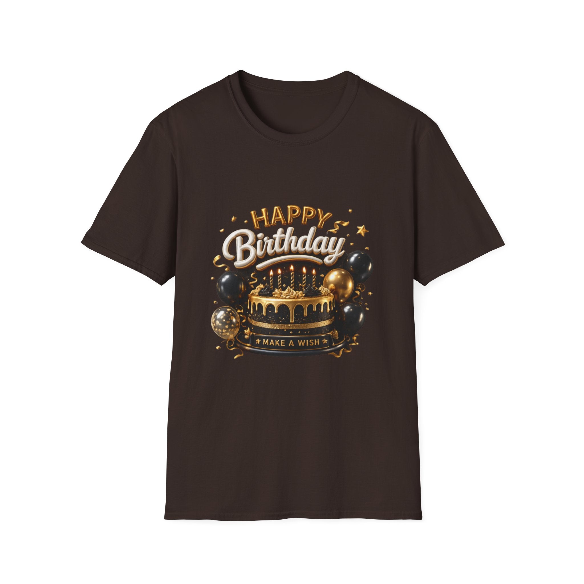 Birthday Cake & Balloons T-Shirt — "Happy Birthday" Celebration Tee