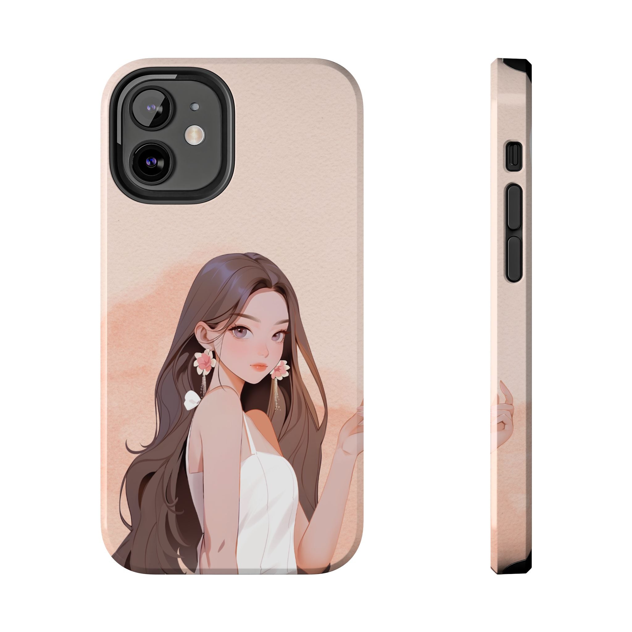 Tough Phone Case — Elegant Anime Girl Illustration, Protective Slim Phone Cover