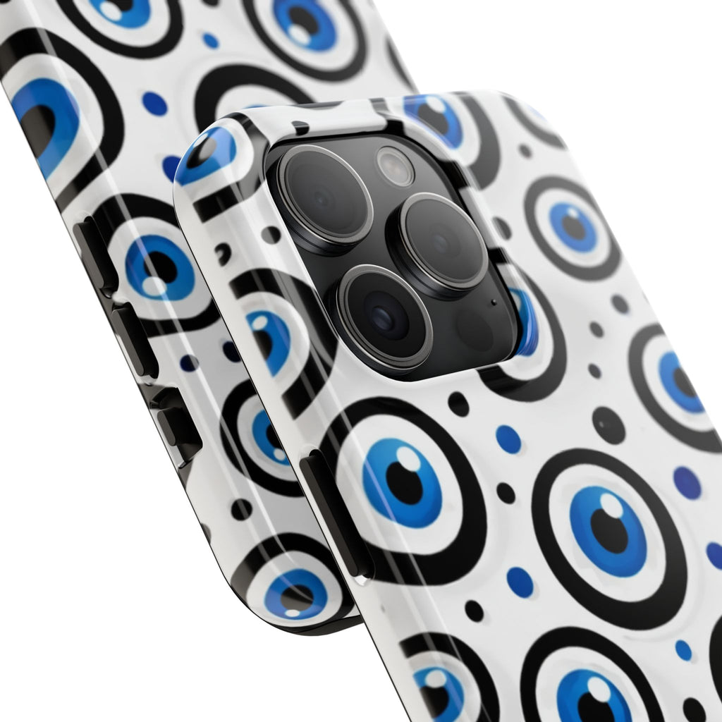 Blue Evil Eye Pattern Tough Phone Case — Protective Ceramic Nazar Design