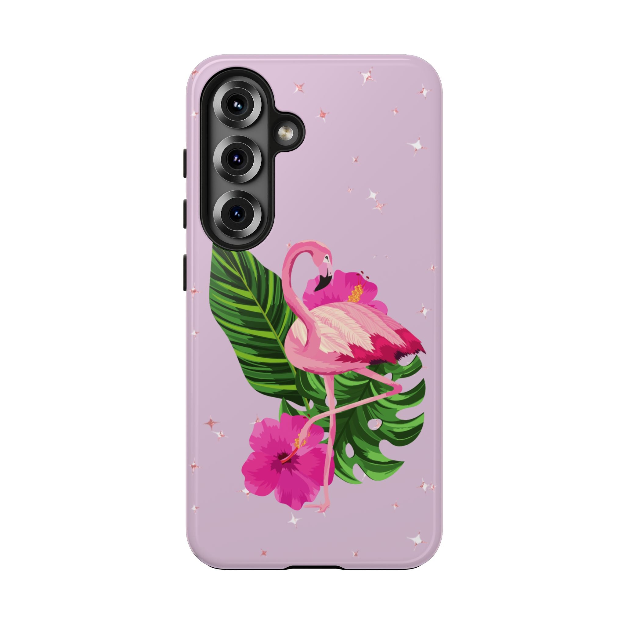 Flamingo Tropical Tough Phone Case — Pink Hibiscus & Palm Leaves