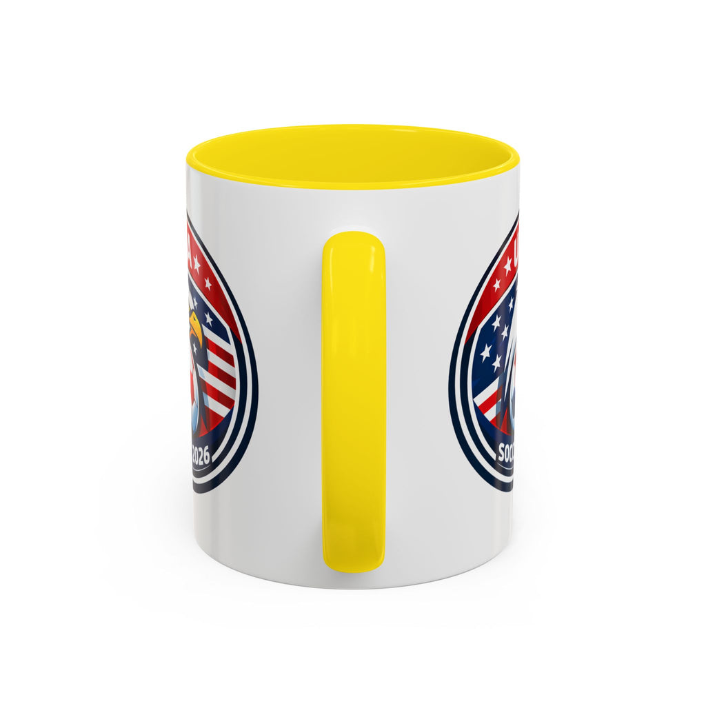 USA Soccer 2026 Accent Coffee Mug — Eagle & Flag Soccer Team Fan Gift (11/15oz)