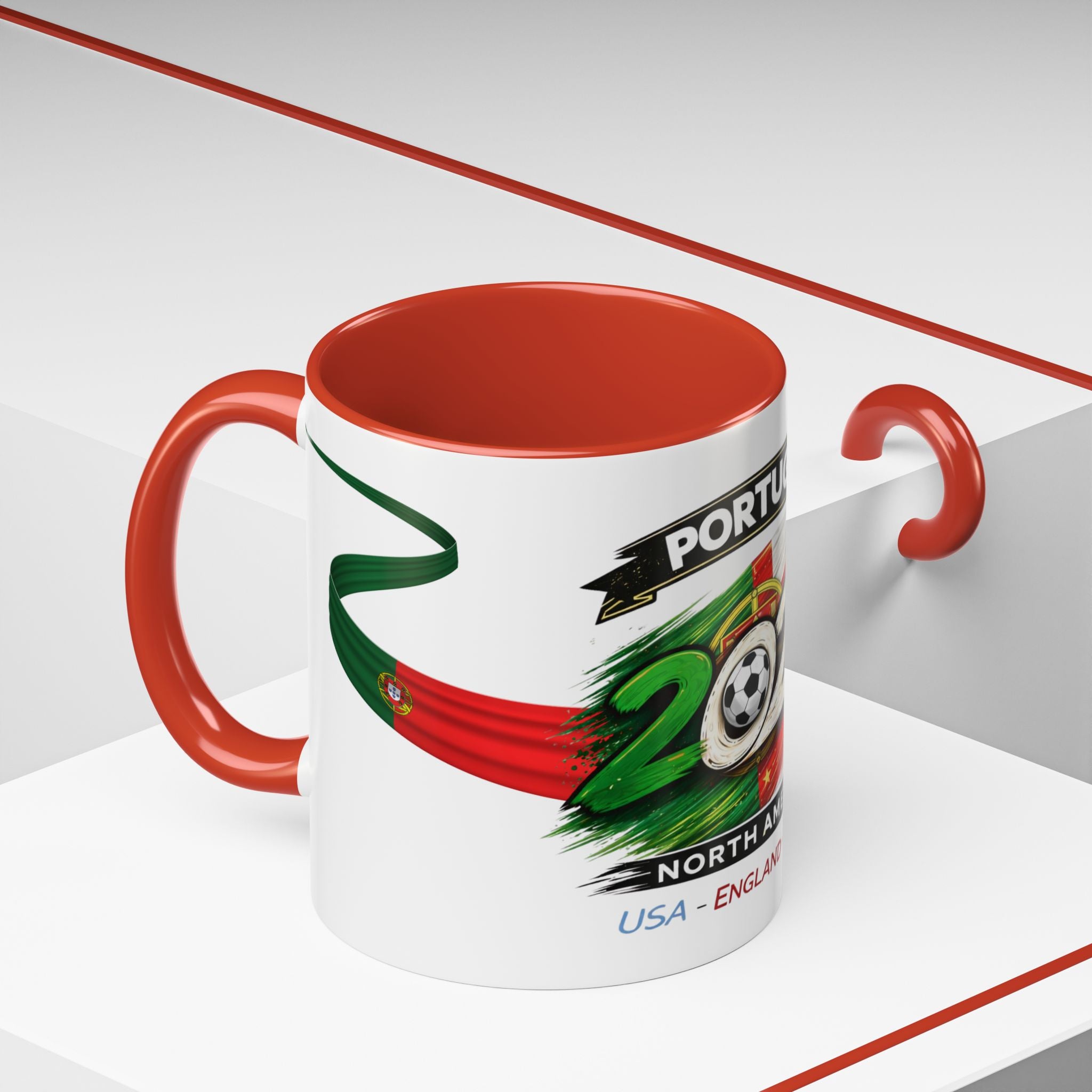 Portugal 2026 Soccer Cup Accent Coffee Mug — USA England Mexico Host Nations