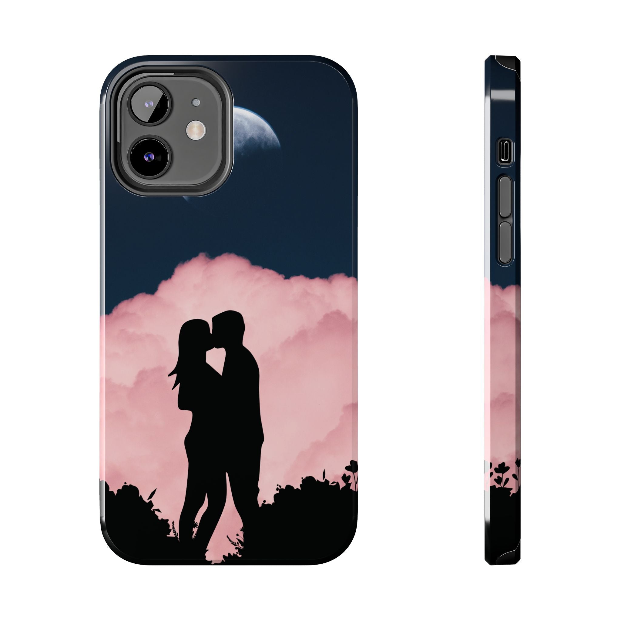 Tough Phone Case — Romantic Couple Silhouette with Moon & Pink Cloud
