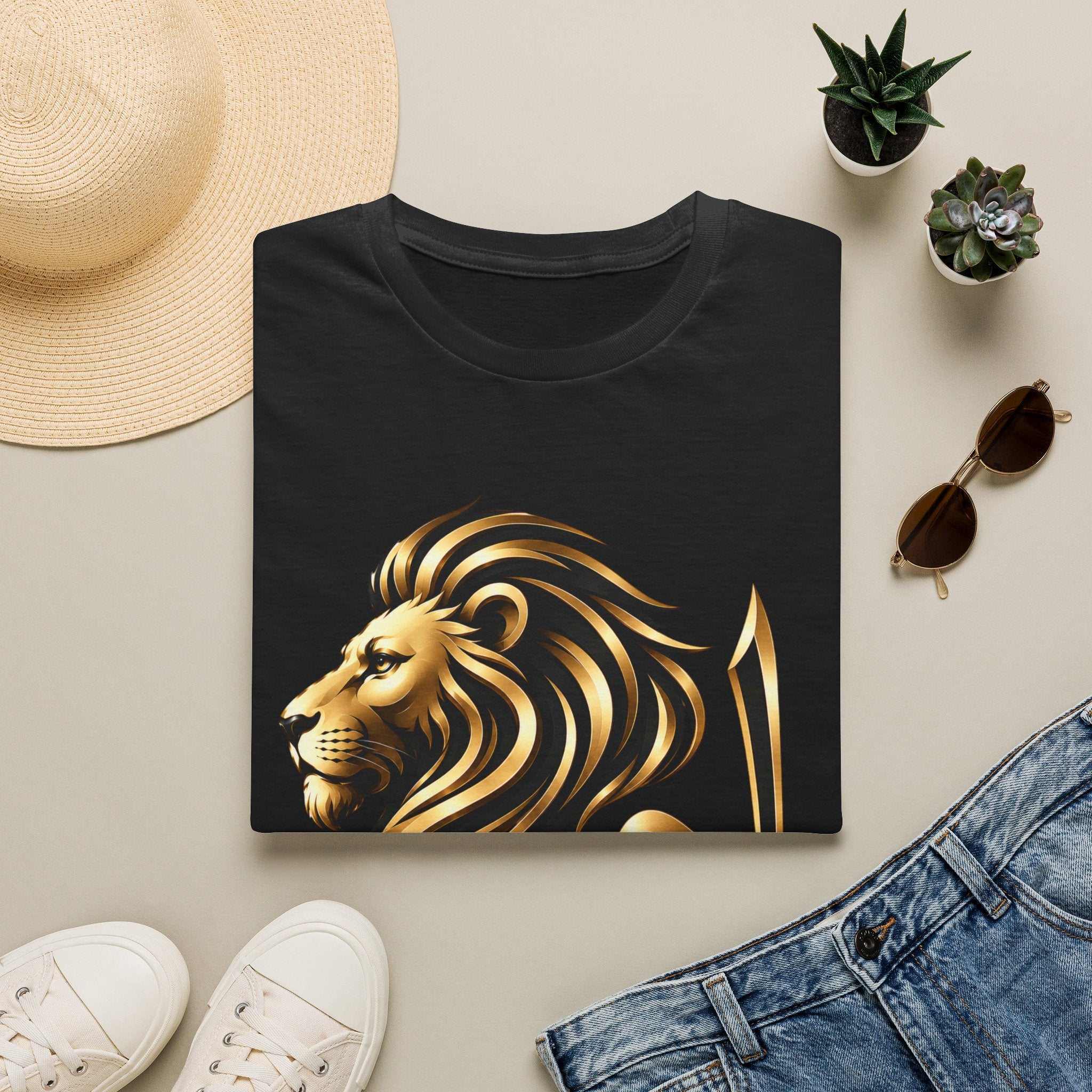Lion Arabic Calligraphy T-Shirt — 'Ahmad' Elegant Gold Lion Tee