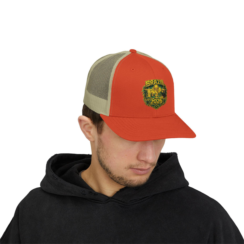 Brazil  Vintage Patch Trucker Cap — Rustic 2026 Crest Snapback