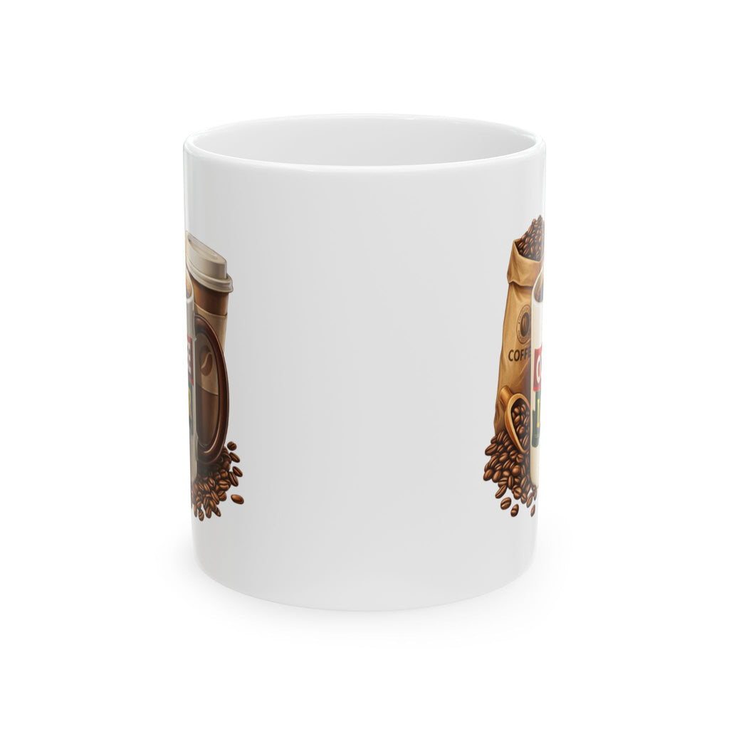 Coffee Lover Ceramic Mug — Rustic Coffee Bag & Cup Design (11oz/15oz)