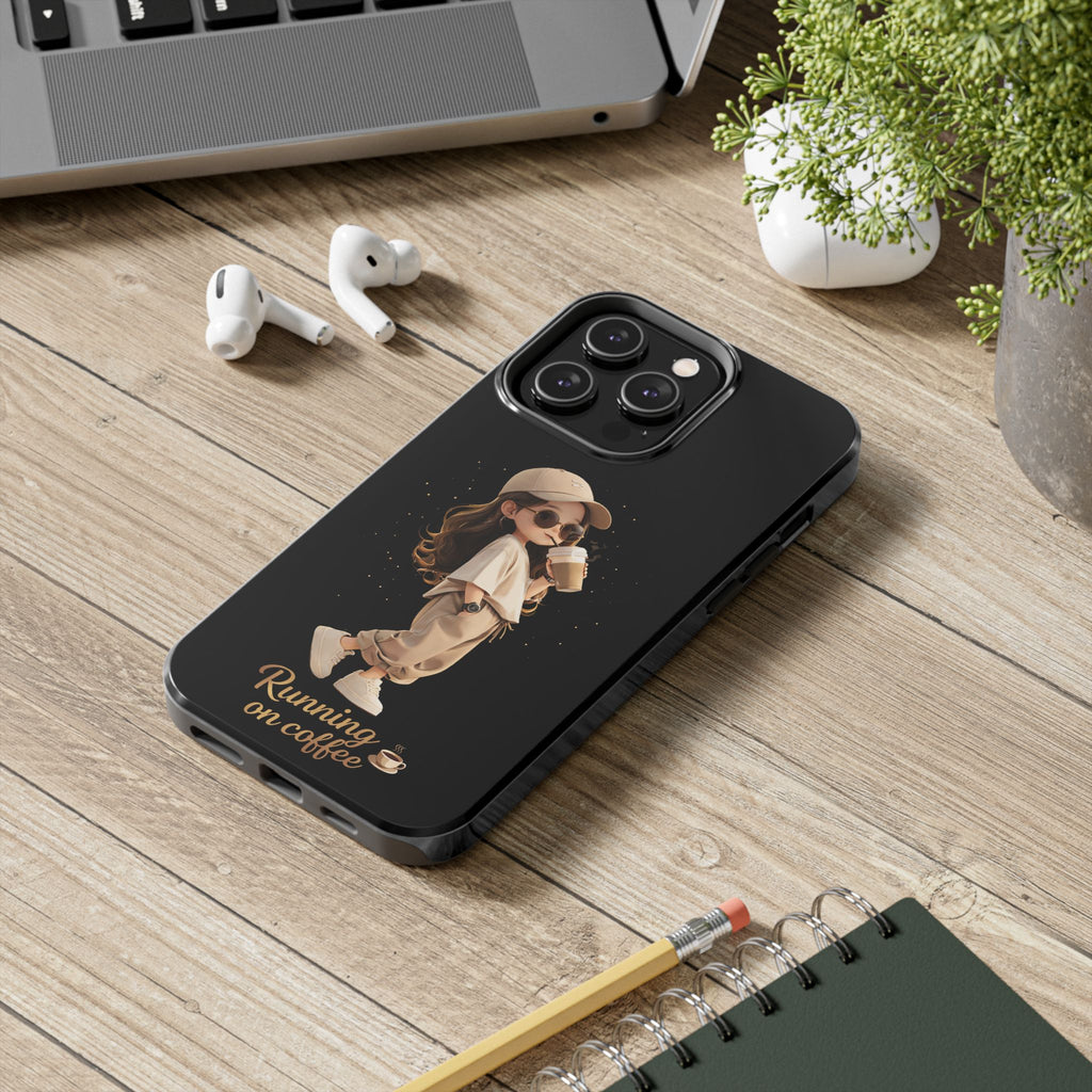 Phone Case — 'Running on Coffee' Cute Coffee Girl Protective Case