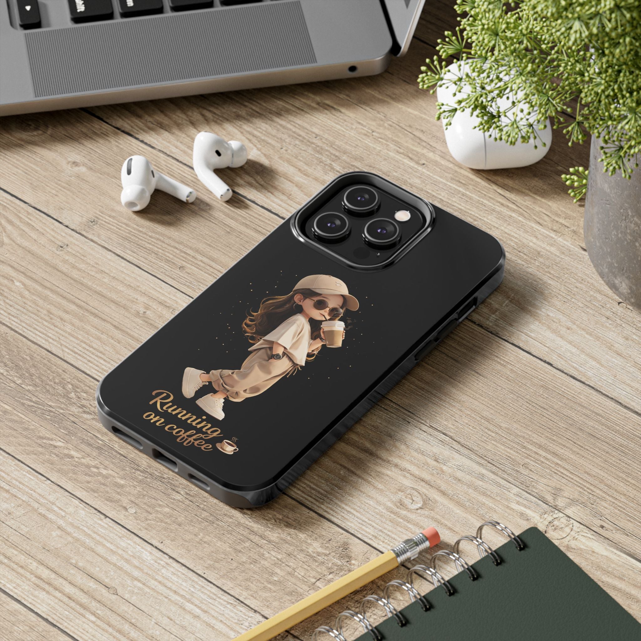 Phone Case — 'Running on Coffee' Cute Coffee Girl Protective Case