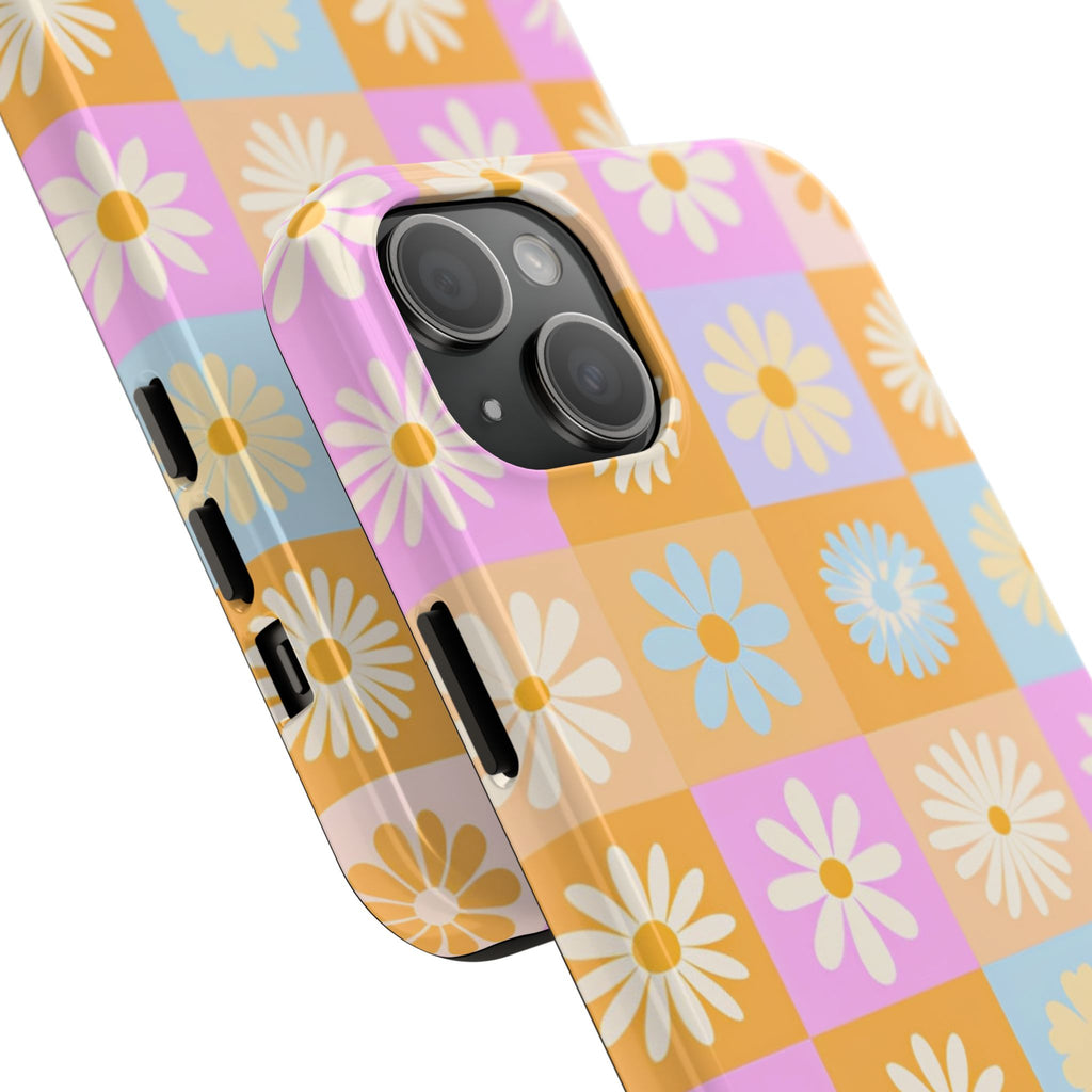 Daisy Check Tough Phone Case – Retro Pastel Floral iPhone Cover