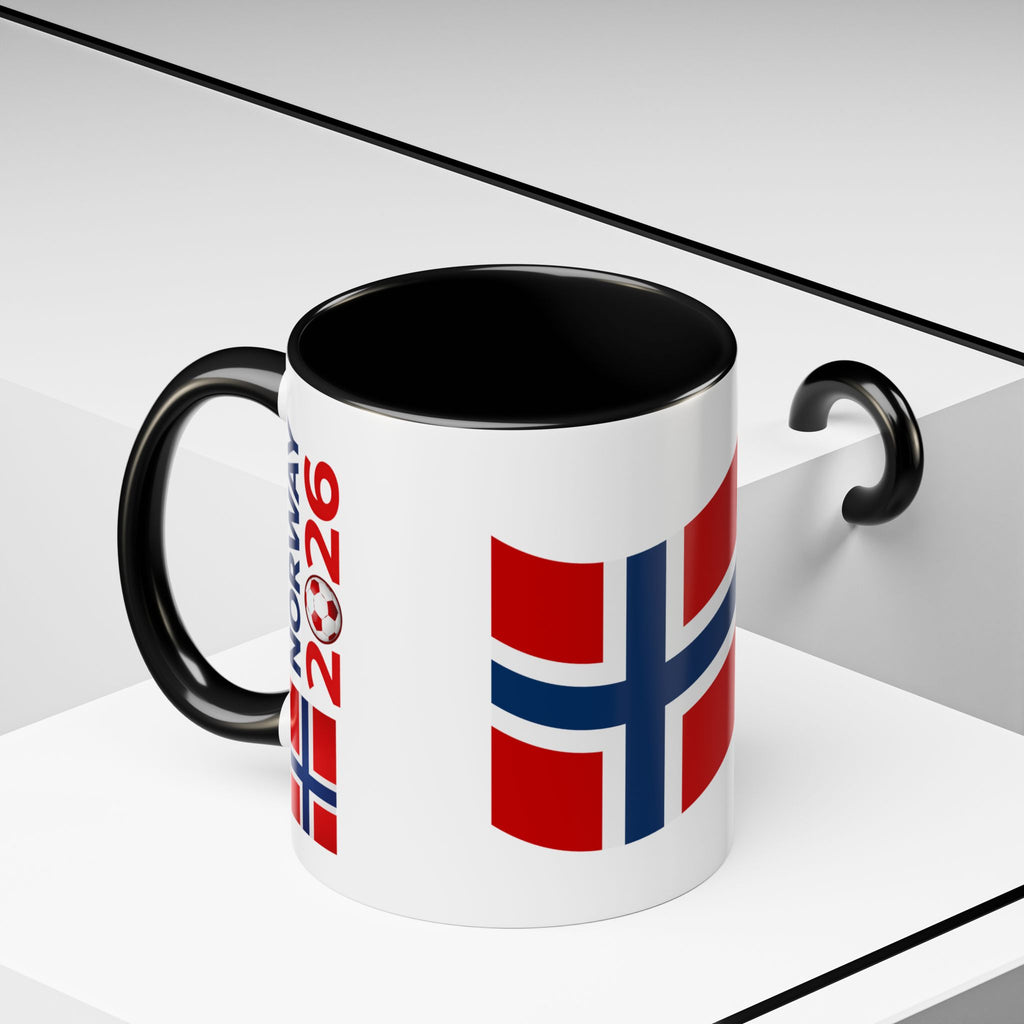 Norway Flag Accent Coffee Mug – Norway 2026 Soccer Fan Ceramic Mug (11/15oz)