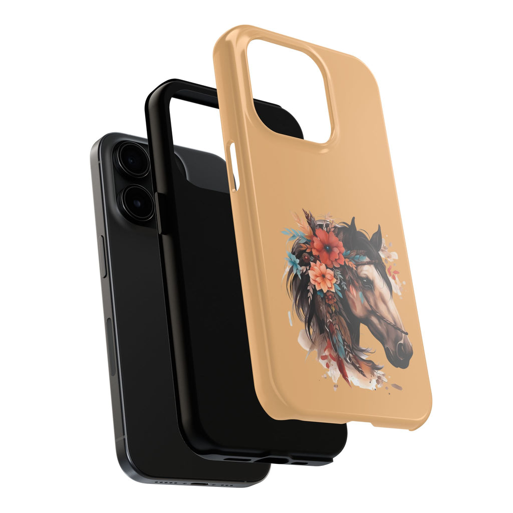 Horse Floral Tough Phone Case — Protective iPhone Cover with Boho Horse Head Design