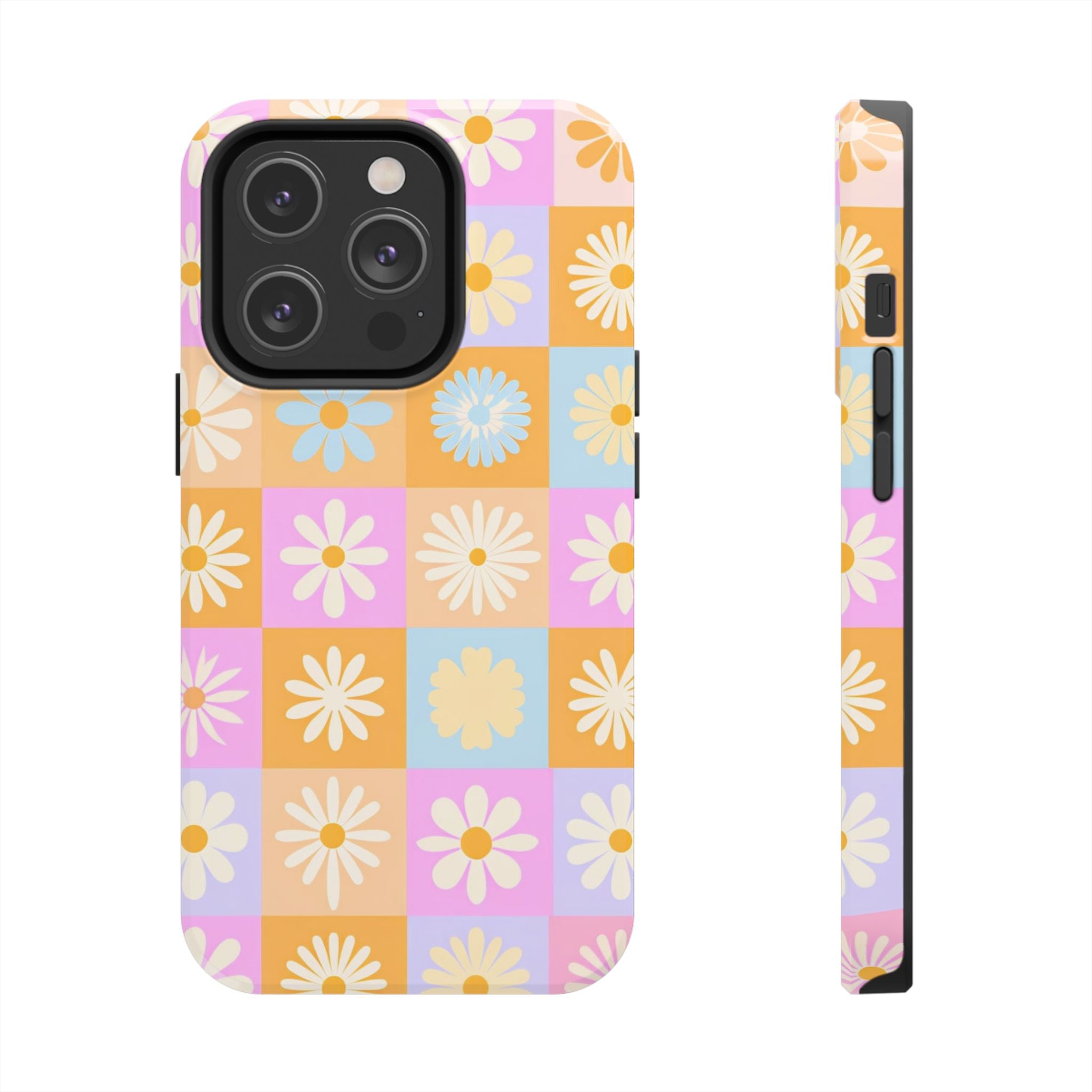 Daisy Check Tough Phone Case – Retro Pastel Floral iPhone Cover