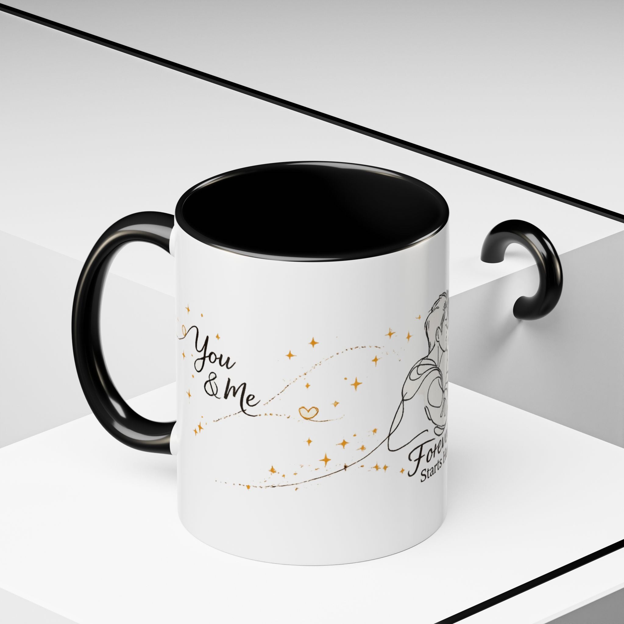 Romantic Accent Coffee Mug — "Forever Starts Here" Love Story Design