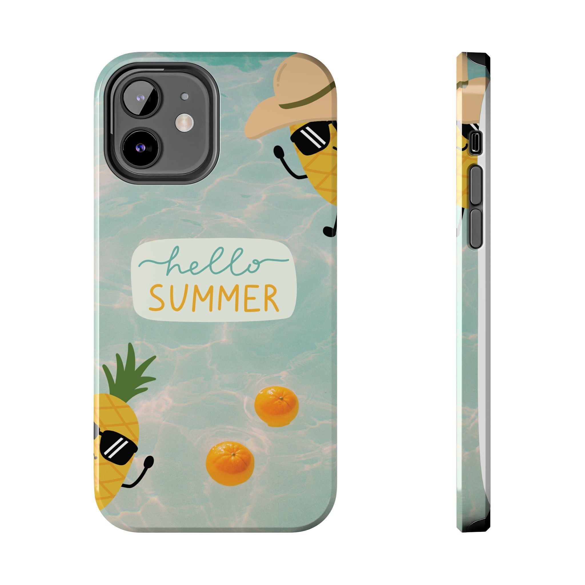 Hello Summer Tough Phone Case - Cute Pineapple & Oranges Beach Design