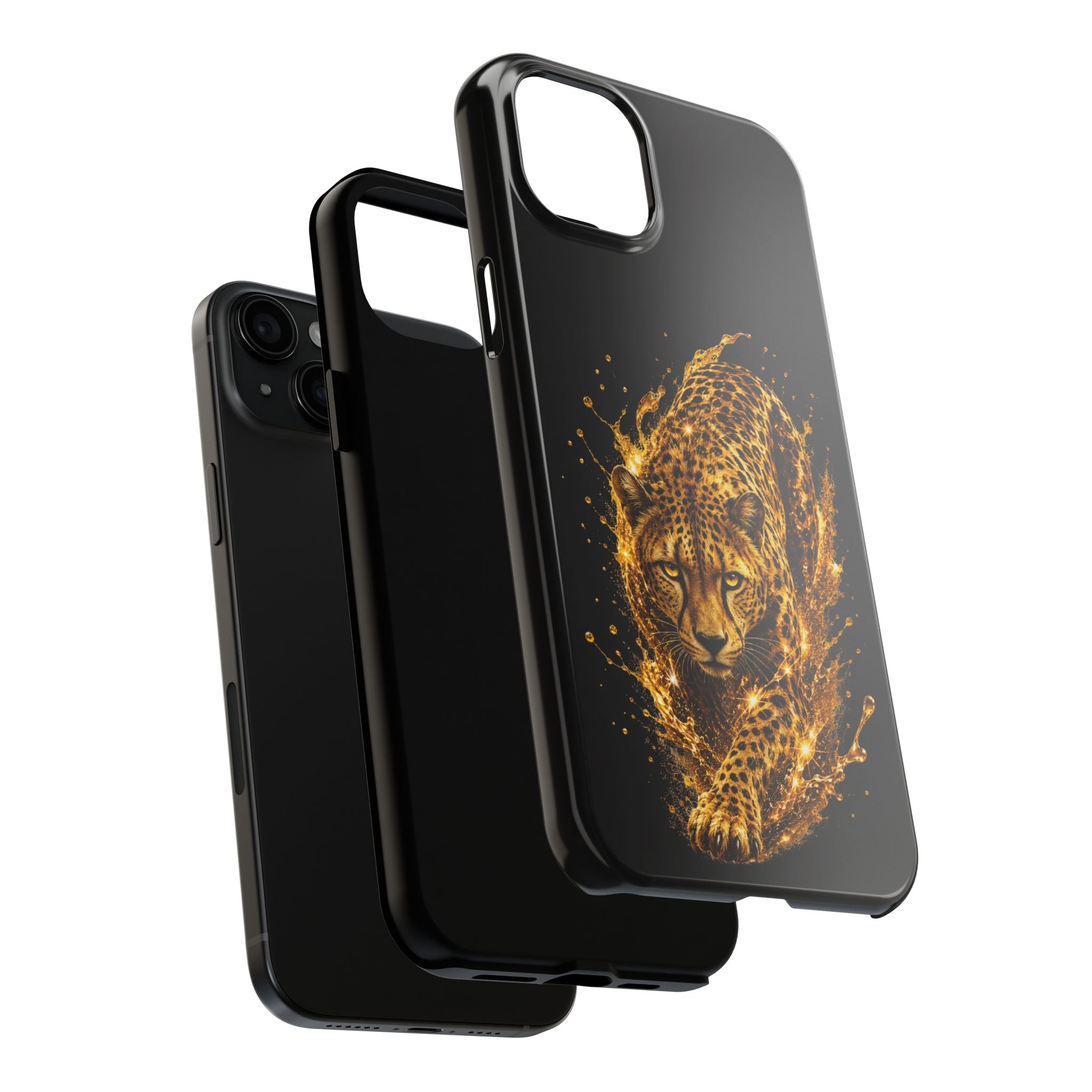 Golden Cheetah Tough Phone Case — Fierce Splash Design, Protective iPhone Cover