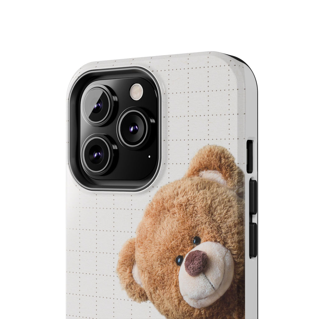Teddy Bear Tough Phone Case — Cute Plush Peeking Design, Protective Shockproof Cover