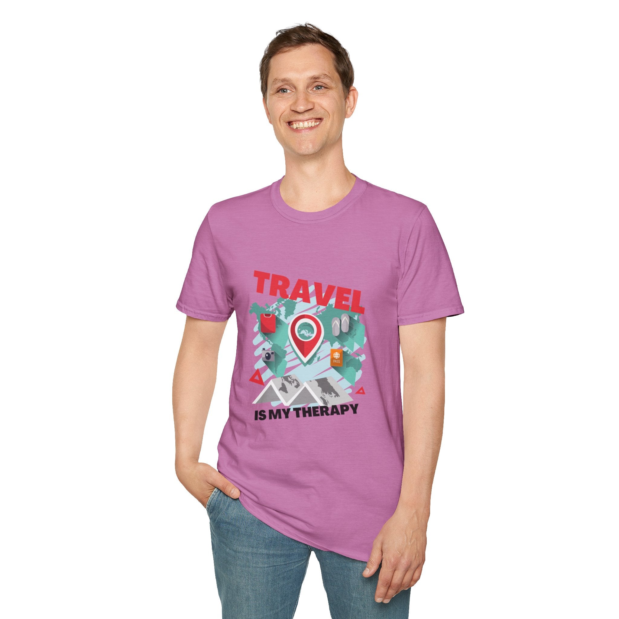 Travel Is My Therapy T-Shirt — Wanderlust Map Tee for Travelers & Adventure Lovers