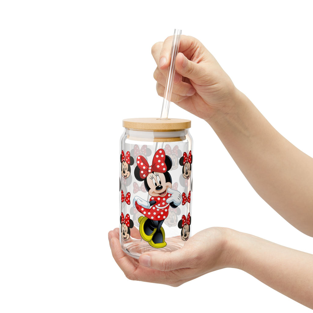 Minnie Mouse 16oz Sipper Glass with Straw – Cute Polka Dot Disney Drink Jar