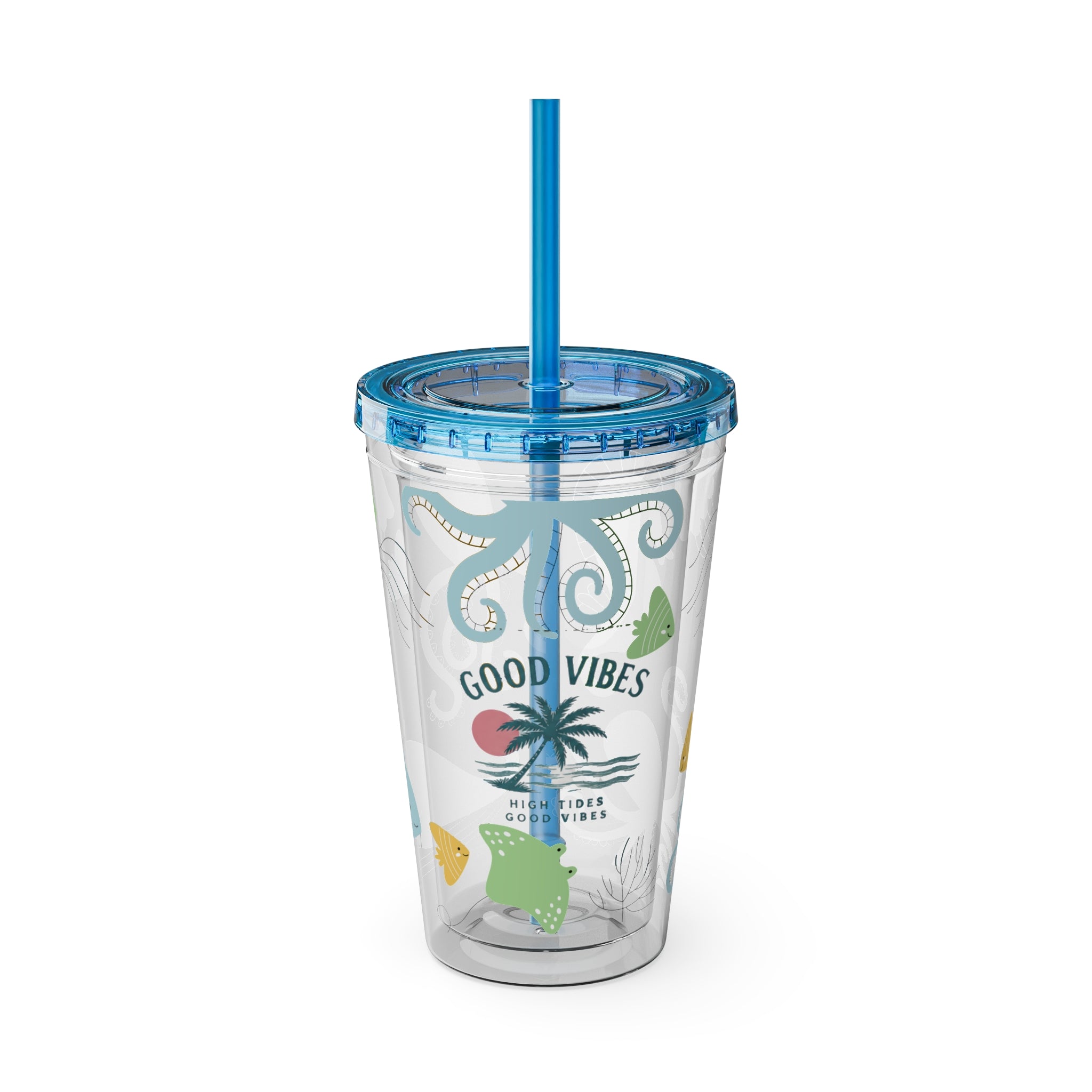 Good Vibes Ocean Tumbler with Straw — 16oz Sea Life Travel Cup