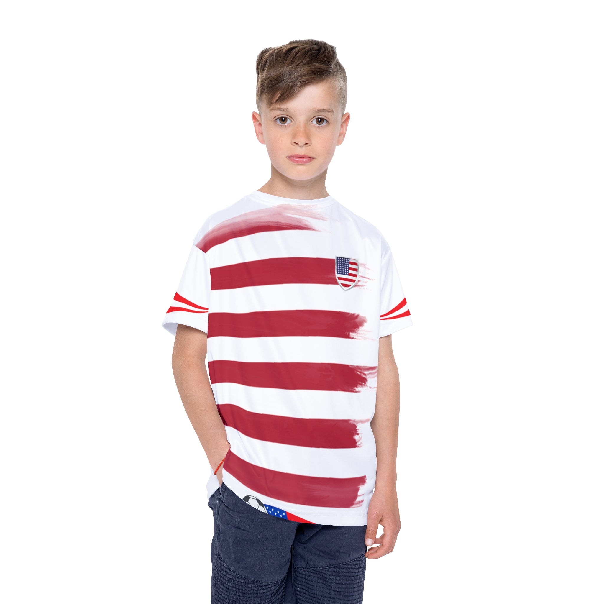 Kids USA Soccer Jersey — Patriotic Eagle & Stripes Youth Sports Shirt