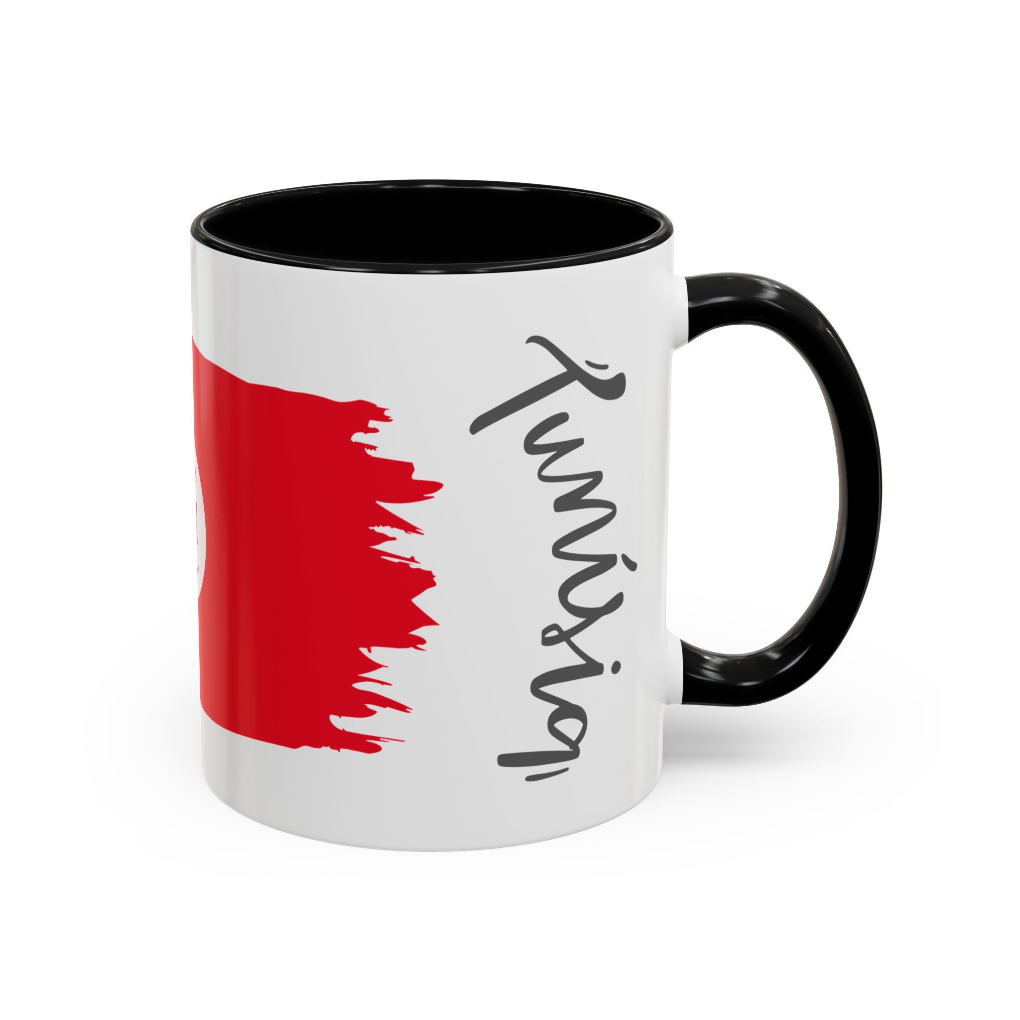 Tunisia Flag Accent Coffee Mug – Red Brushstroke Design (11/15oz)