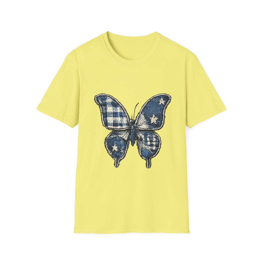 Butterfly Tee — Blue Plaid & Stars Graphic T-Shirt