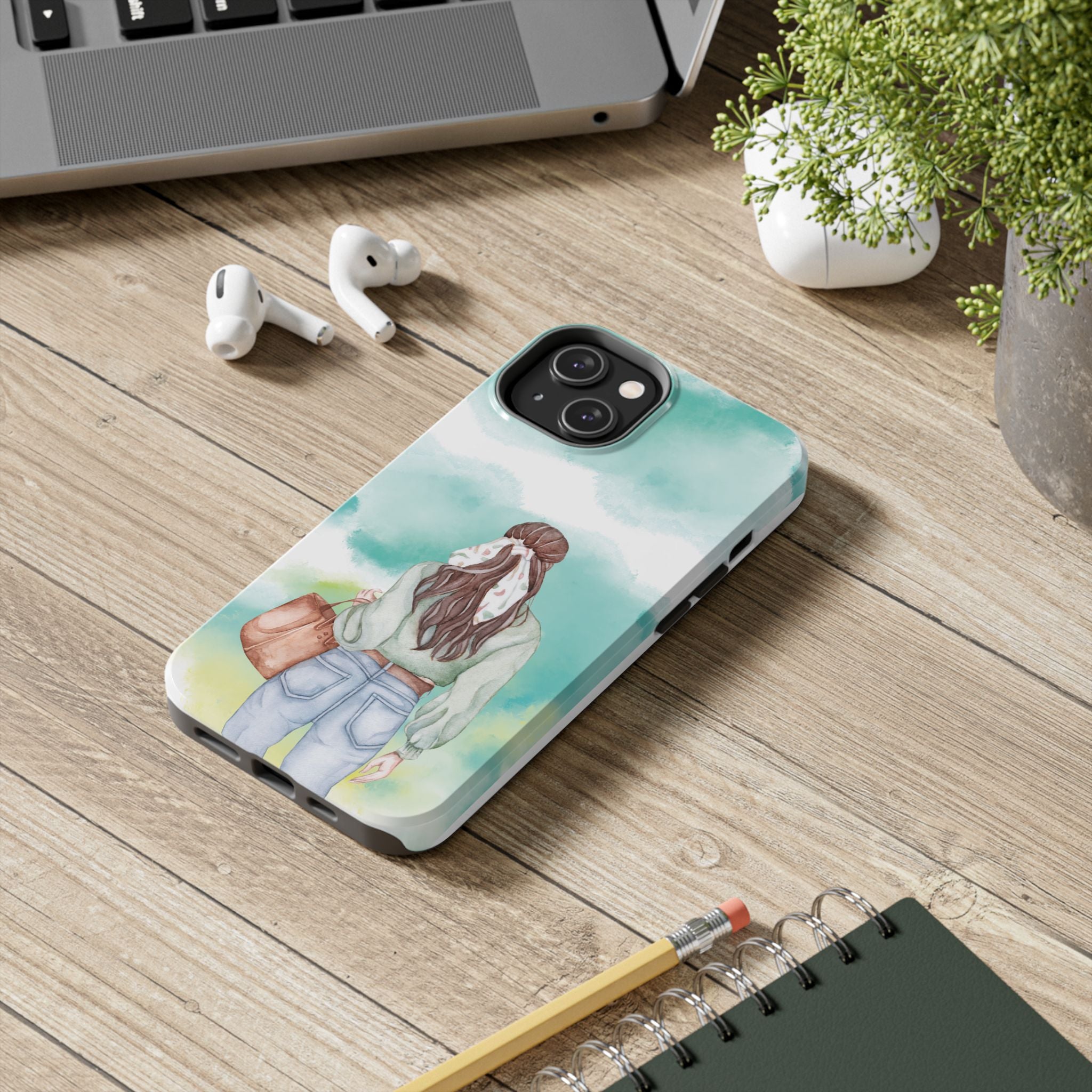 Watercolor Girl Tough Phone Case — Trendy Pastel Back-to-School Protective Cover