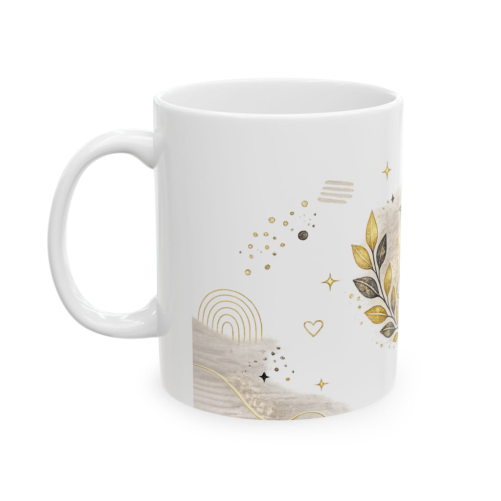 Monogram H Gold Laurel Ceramic Mug — Initial H Coffee Cup