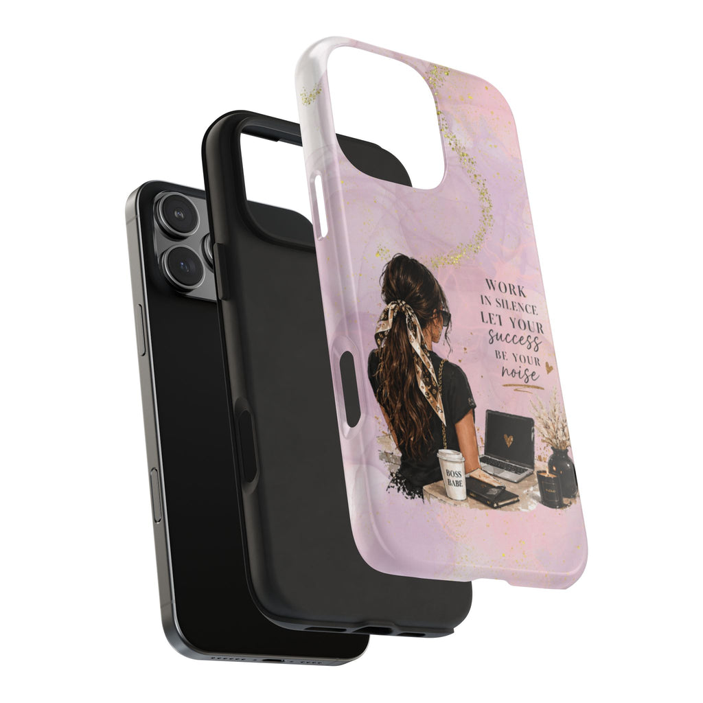 Inspirational Pink Work Desk Phone Case — "Work in Silence, Let Your Success Be Your Noise"