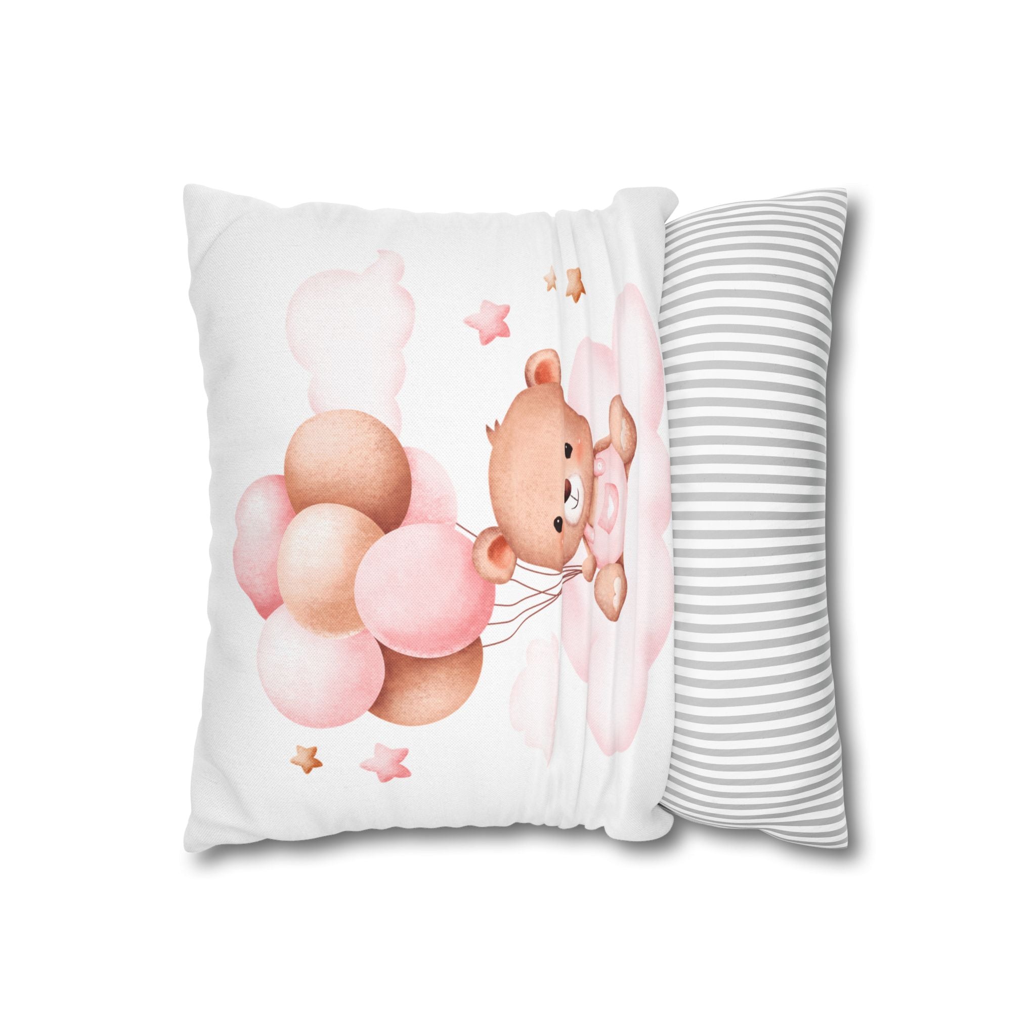 Cute Baby Bear Pillowcase - Pink Balloon Nursery Decor